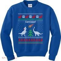 Santa Dinosaur Sweater Ugly Christmas Sweater Dinosaur Gift Kids Sweatshirt thumb 0