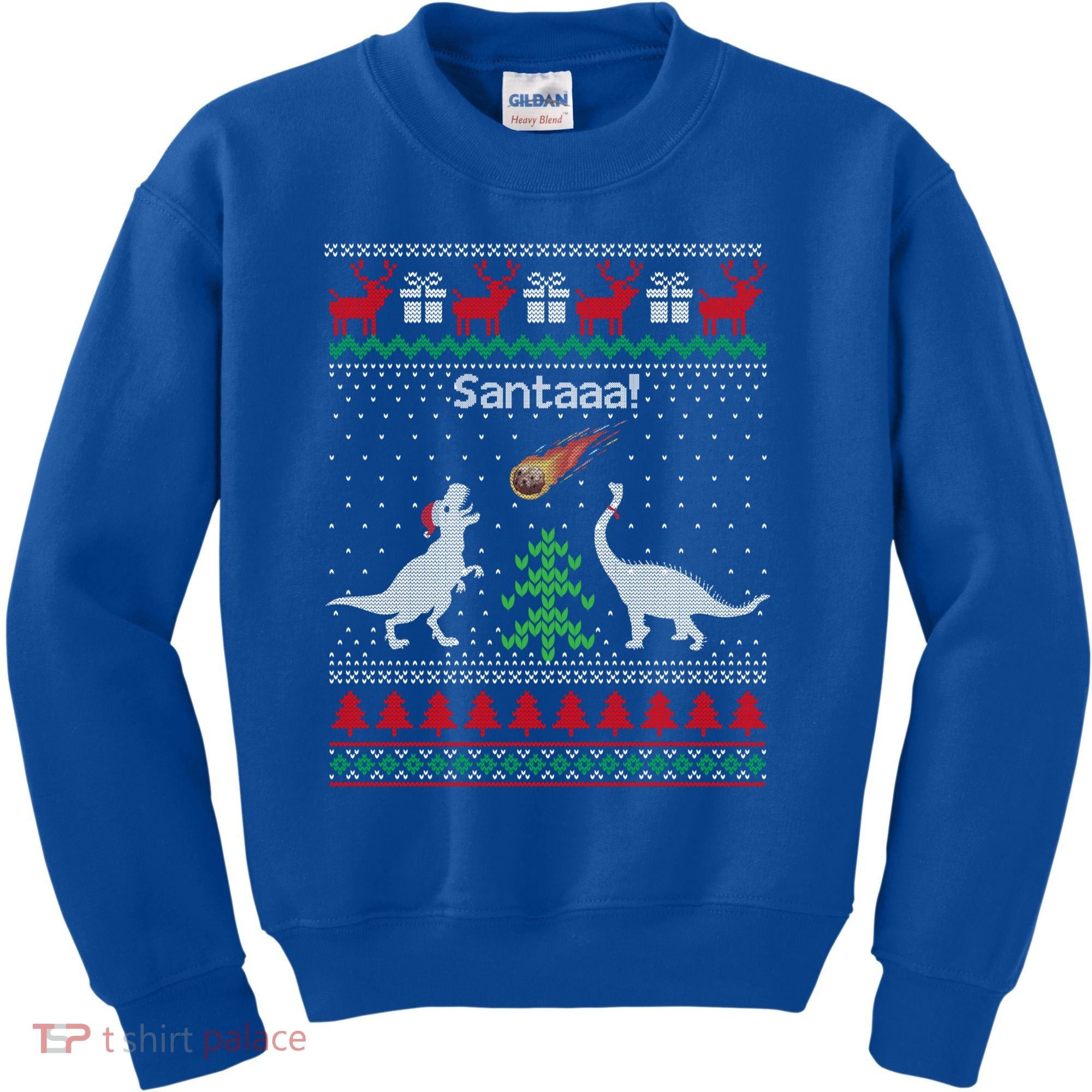 Santa Dinosaur Sweater Ugly Christmas Sweater Dinosaur Gift Kids Sweatshirt