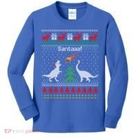 Santa Dinosaur Sweater Ugly Christmas Sweater Dinosaur Gift Kids Long Sleeve Shirt thumb 0