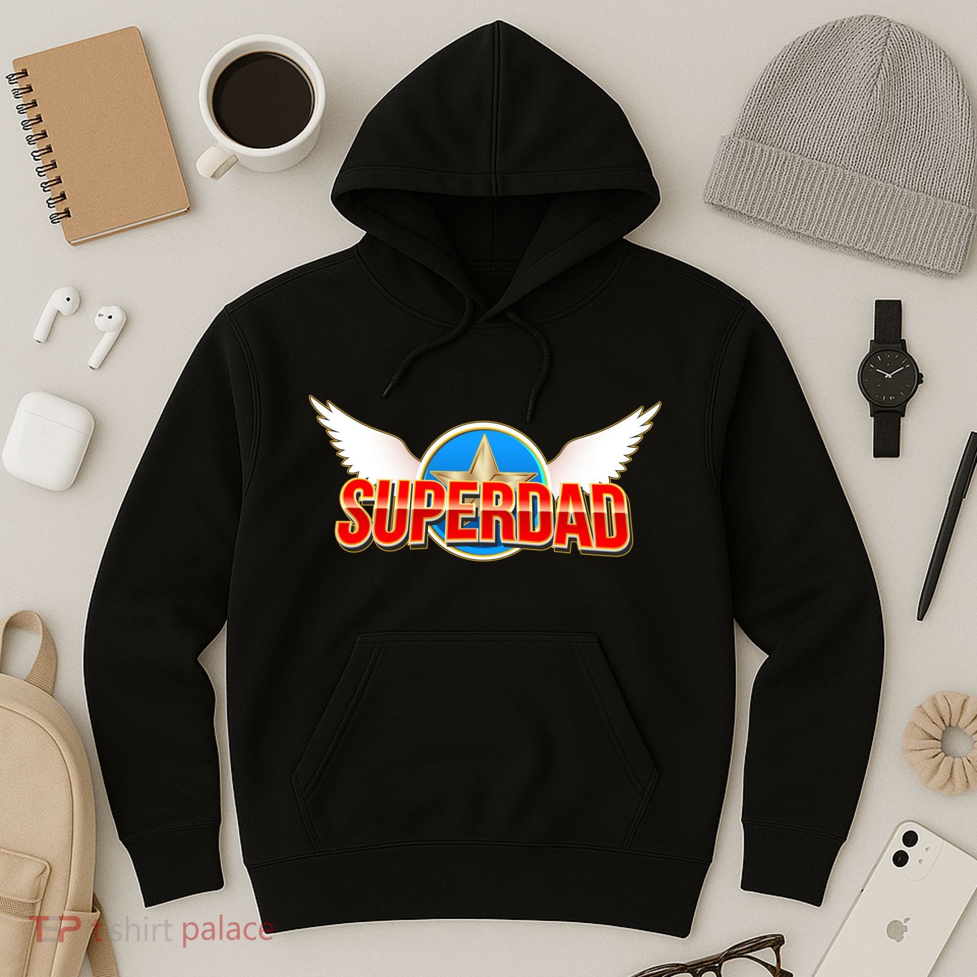 Super Dad Superhero Winged Badge Emblem Hoodie