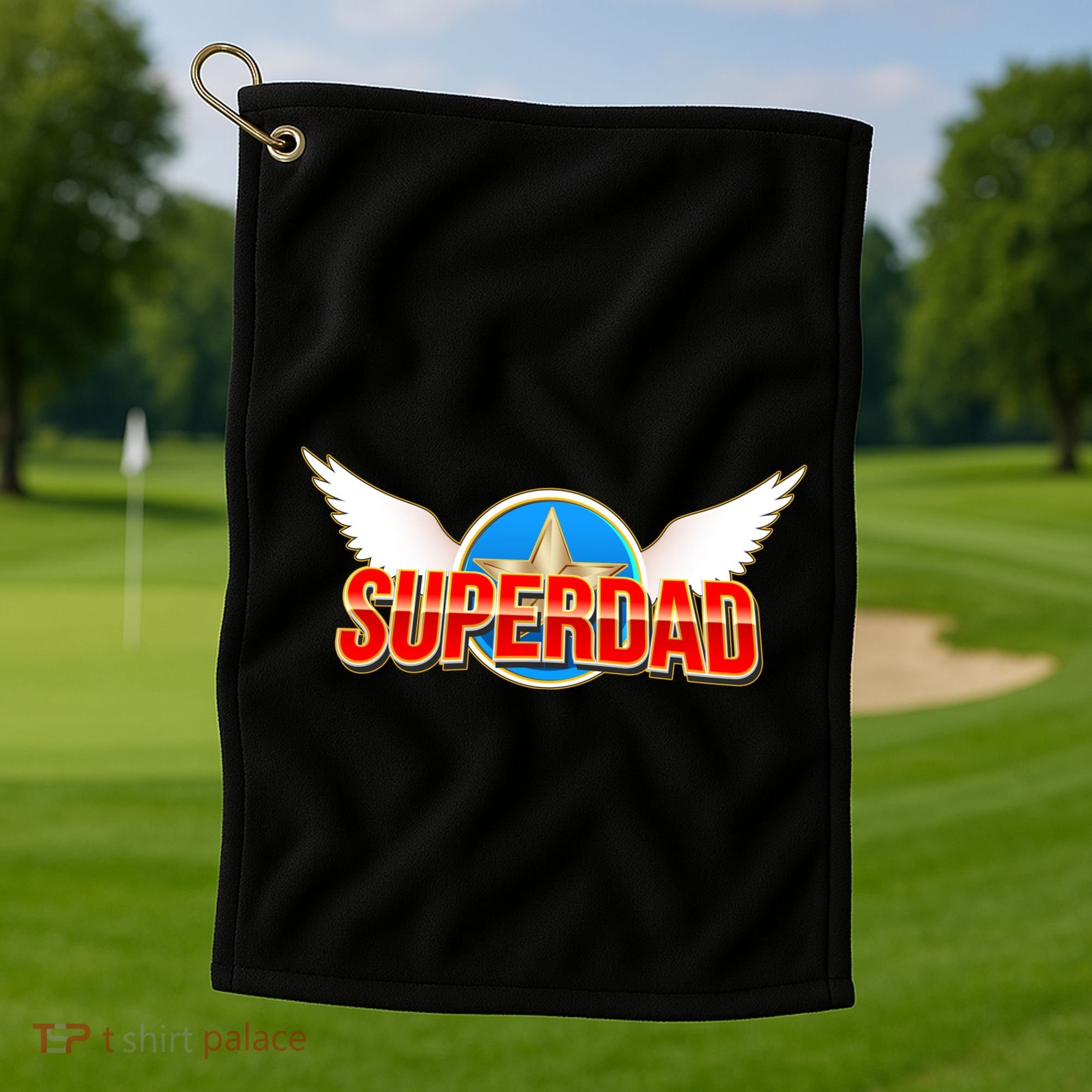 Super Dad Superhero Winged Badge Emblem Golf Towel