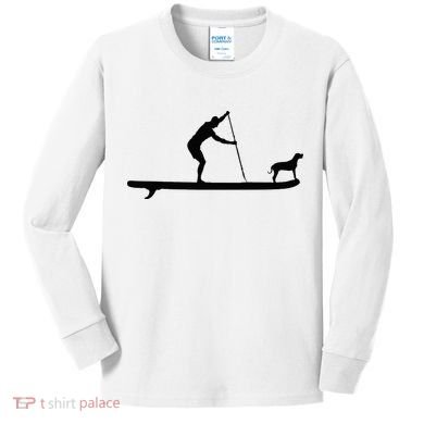 SUP Dog Stand Up Paddle Board Paddling Surf Surfing Kids Long Sleeve Shirt