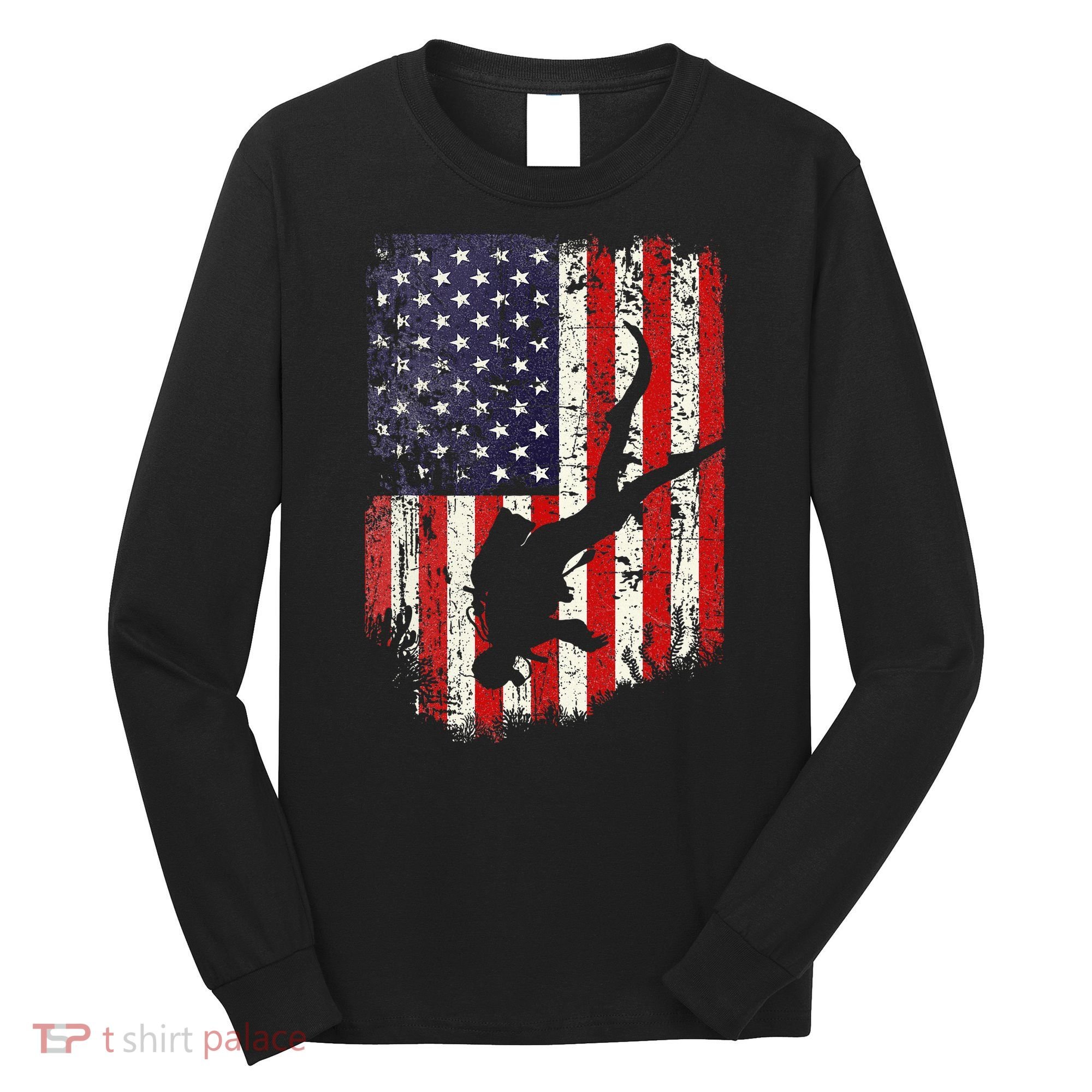 Scuba Diver Scuba Diving American Flag Long Sleeve Shirt
