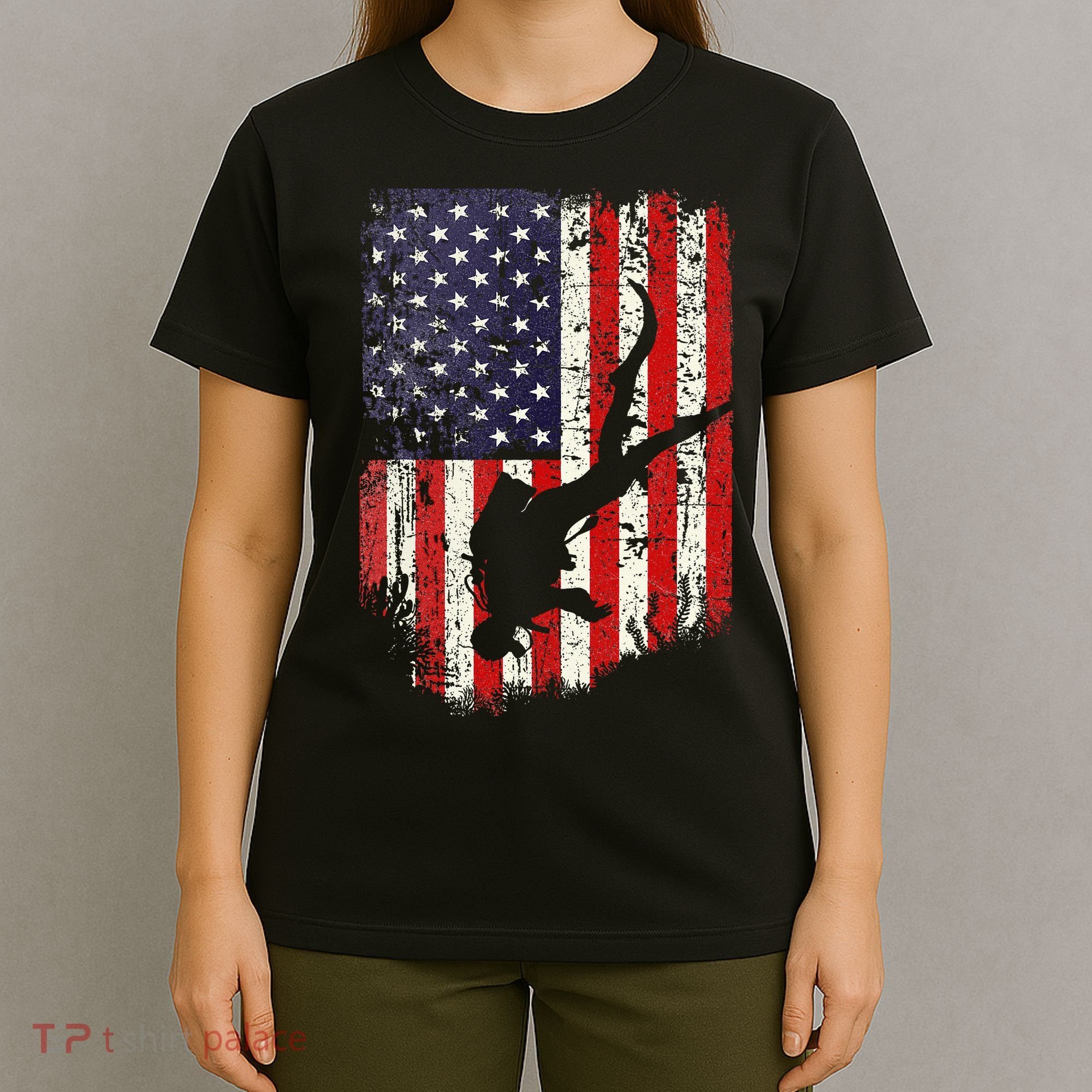Scuba Diver Scuba Diving American Flag T-Shirt