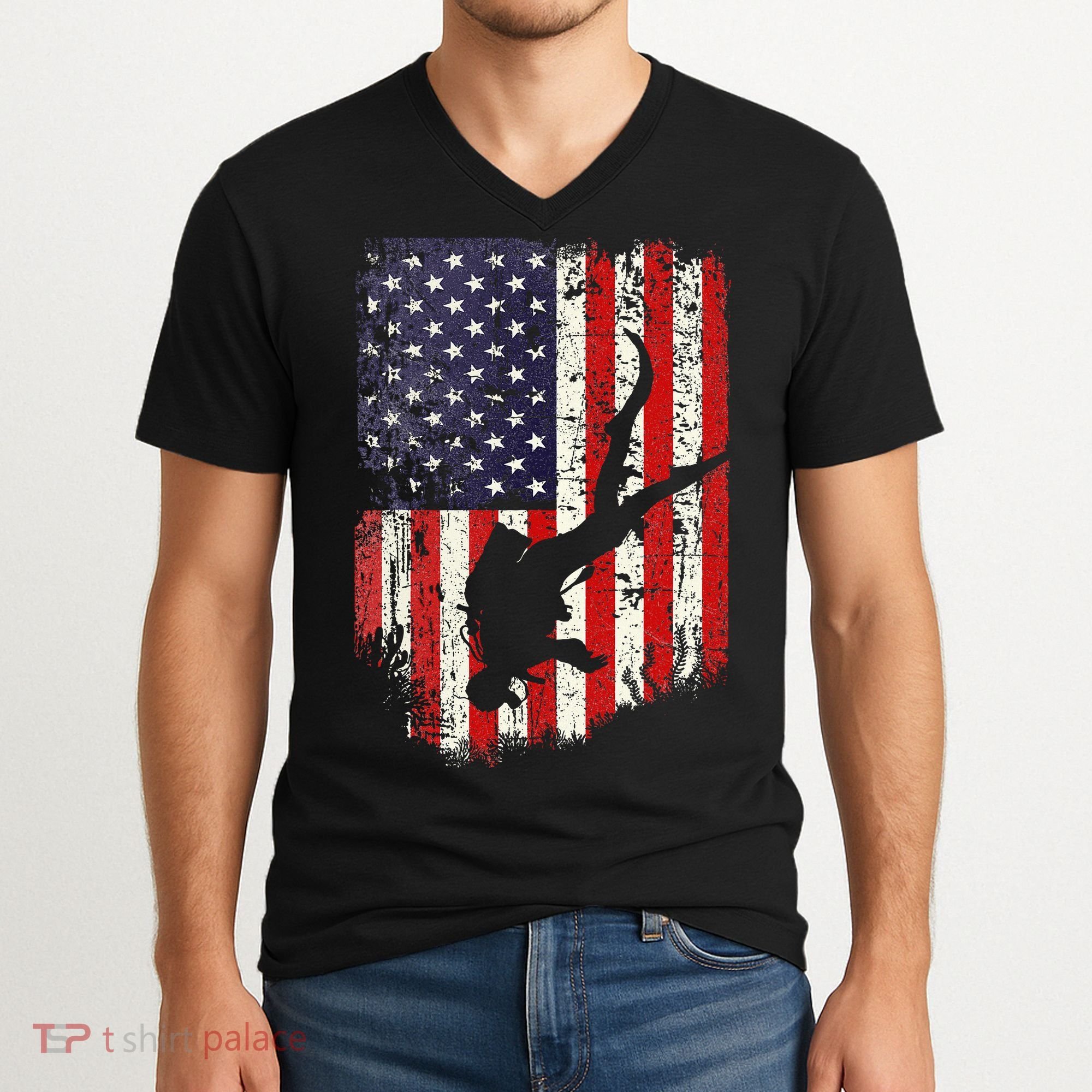 Scuba Diver Scuba Diving American Flag V-Neck T-Shirt