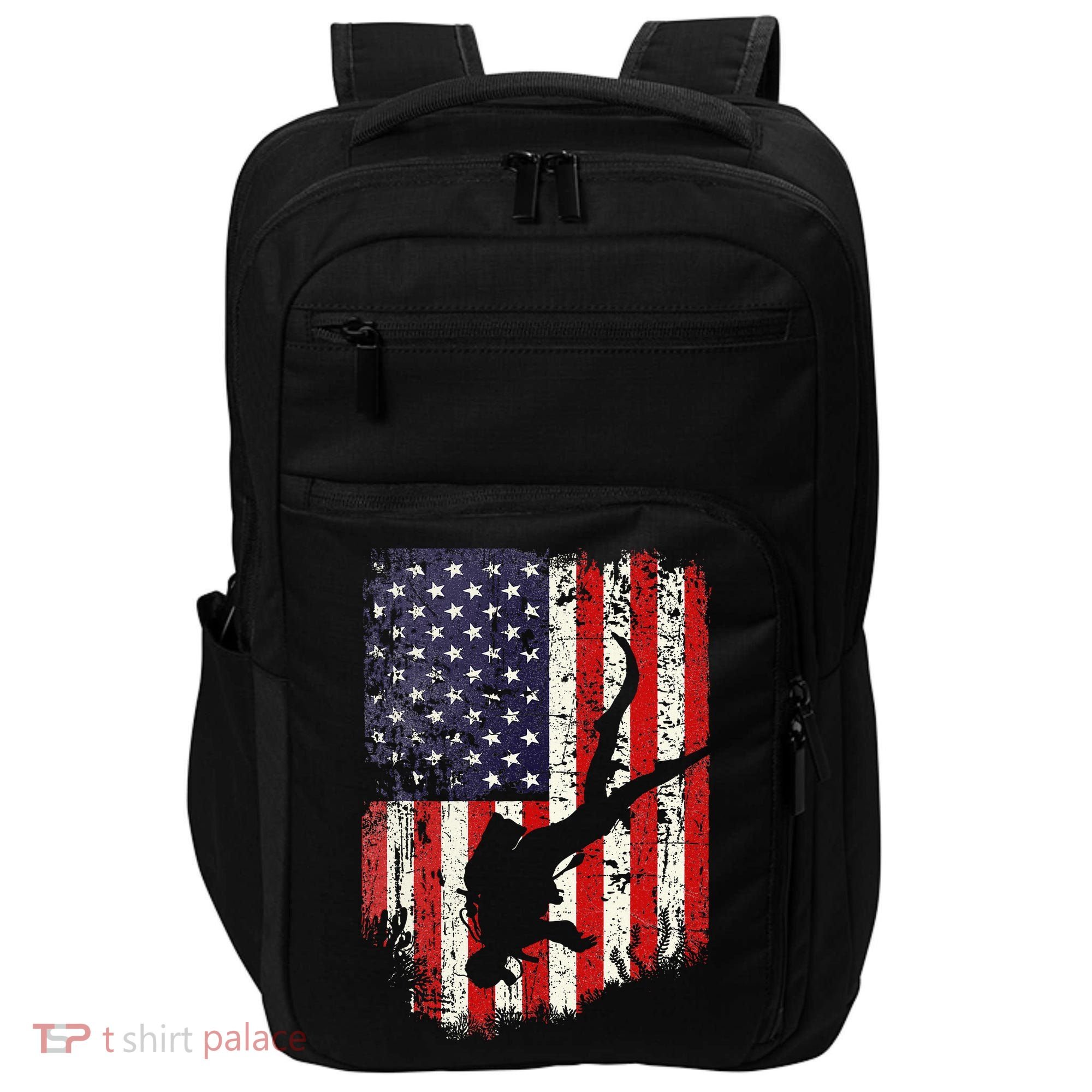 Scuba Diver Scuba Diving American Flag Impact Tech Backpack