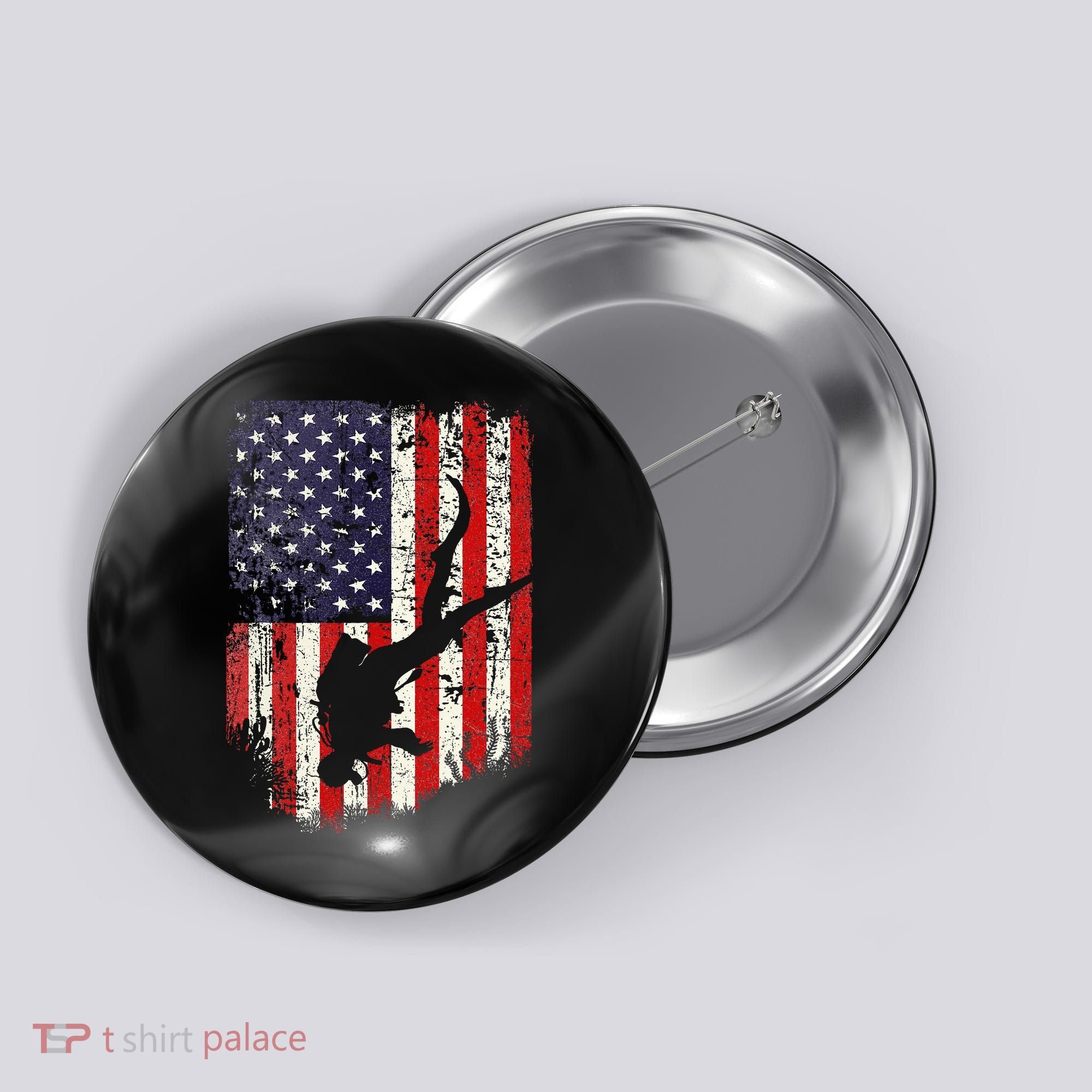 Scuba Diver Scuba Diving American Flag Button