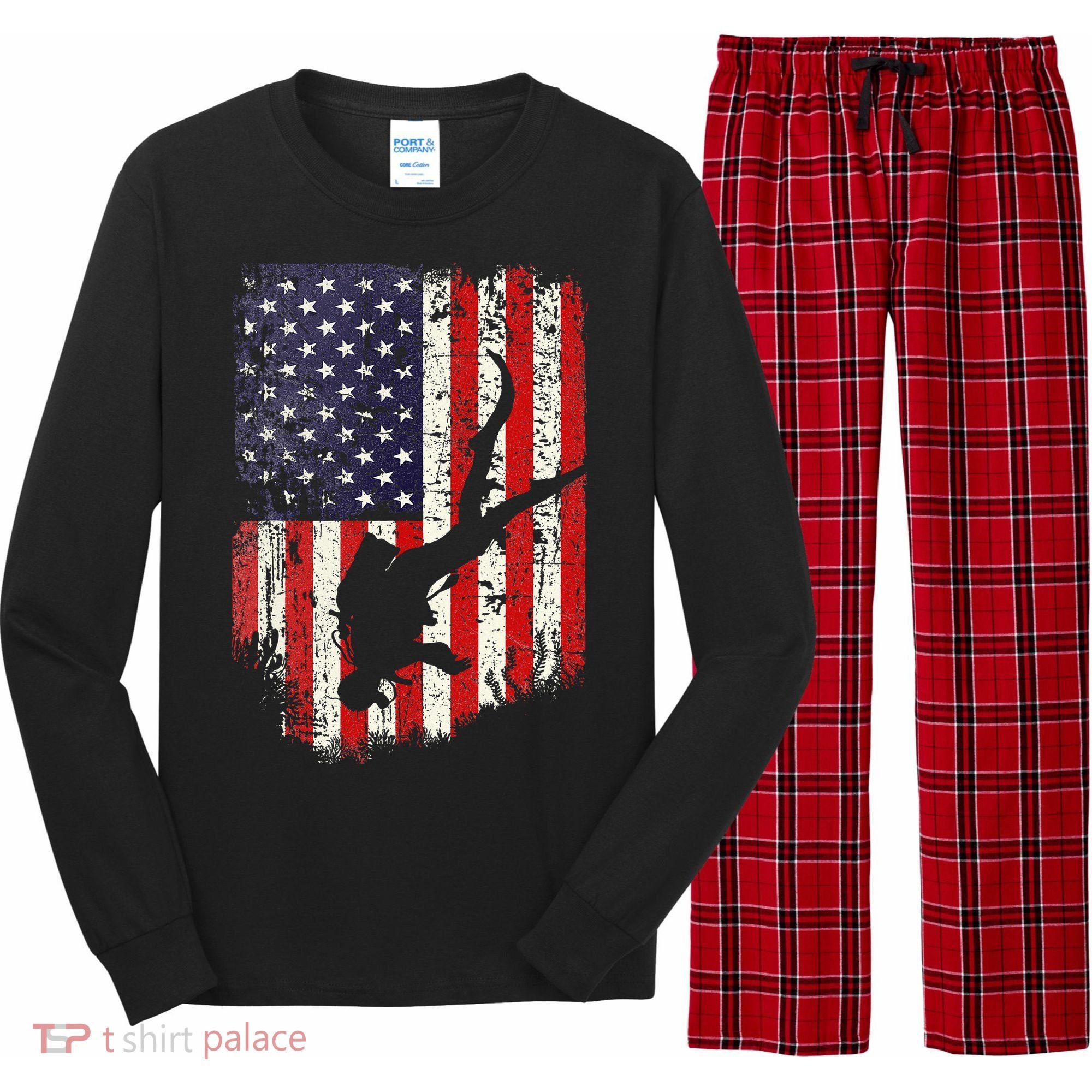 Scuba Diver Scuba Diving American Flag Long Sleeve Pajama Set