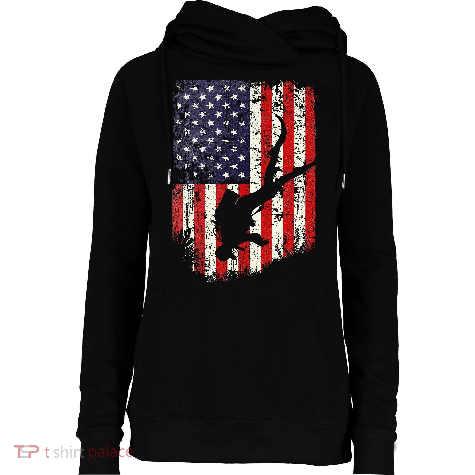 Scuba Diver Scuba Diving American Flag Womens Funnel Neck Pullover Hood