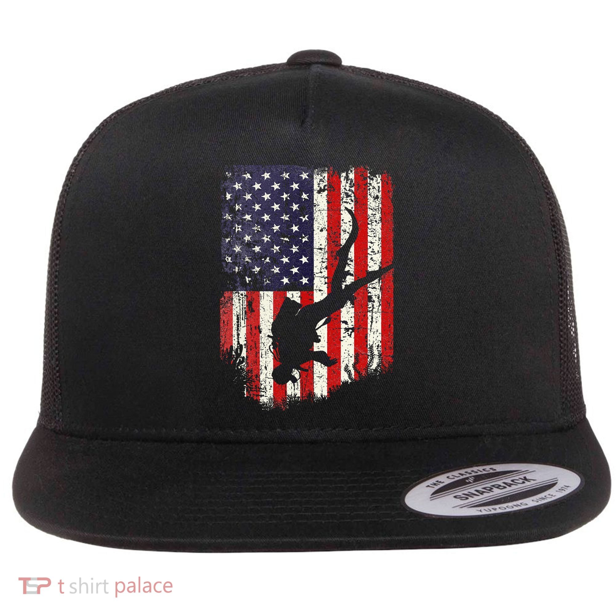 Scuba Diver Scuba Diving American Flag Flat Bill Trucker Hat
