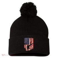 Scuba Diver Scuba Diving American Flag Pom Pom 12in Knit Beanie thumb 0