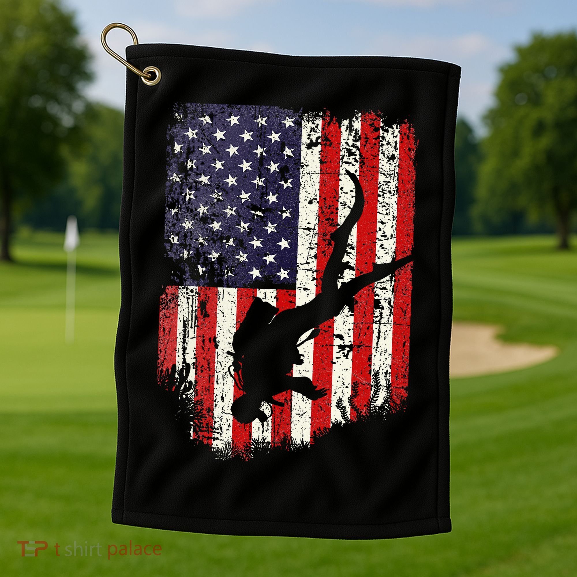 Scuba Diver Scuba Diving American Flag Golf Towel