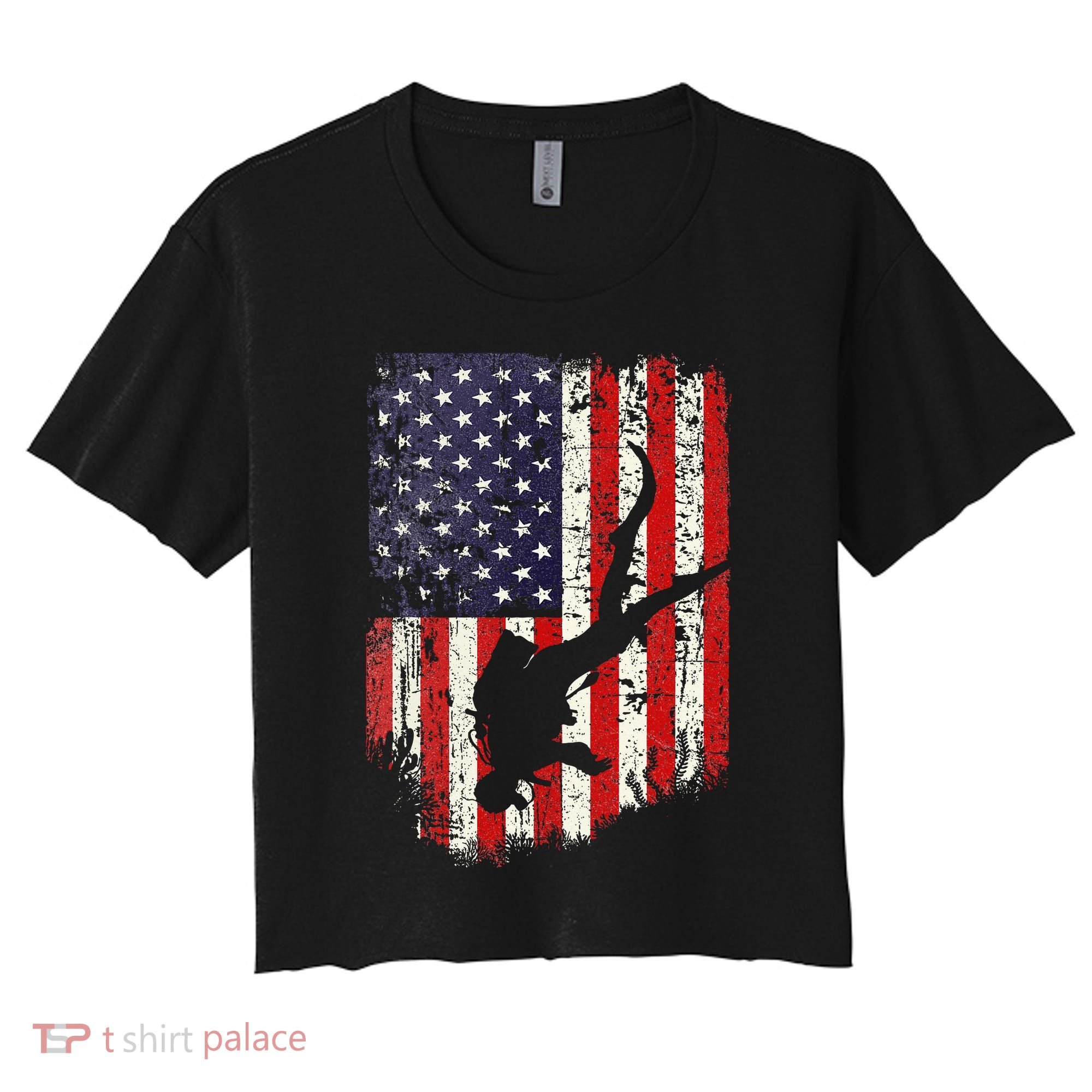 Scuba Diver Scuba Diving American Flag Women's Crop Top Tee