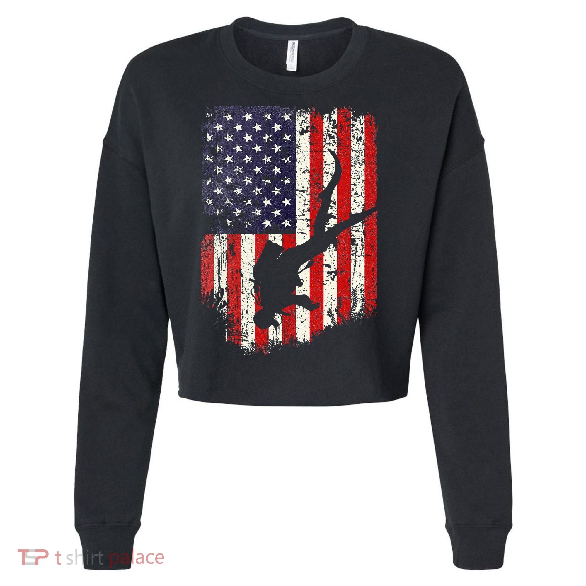 Scuba Diver Scuba Diving American Flag Cropped Pullover Crew