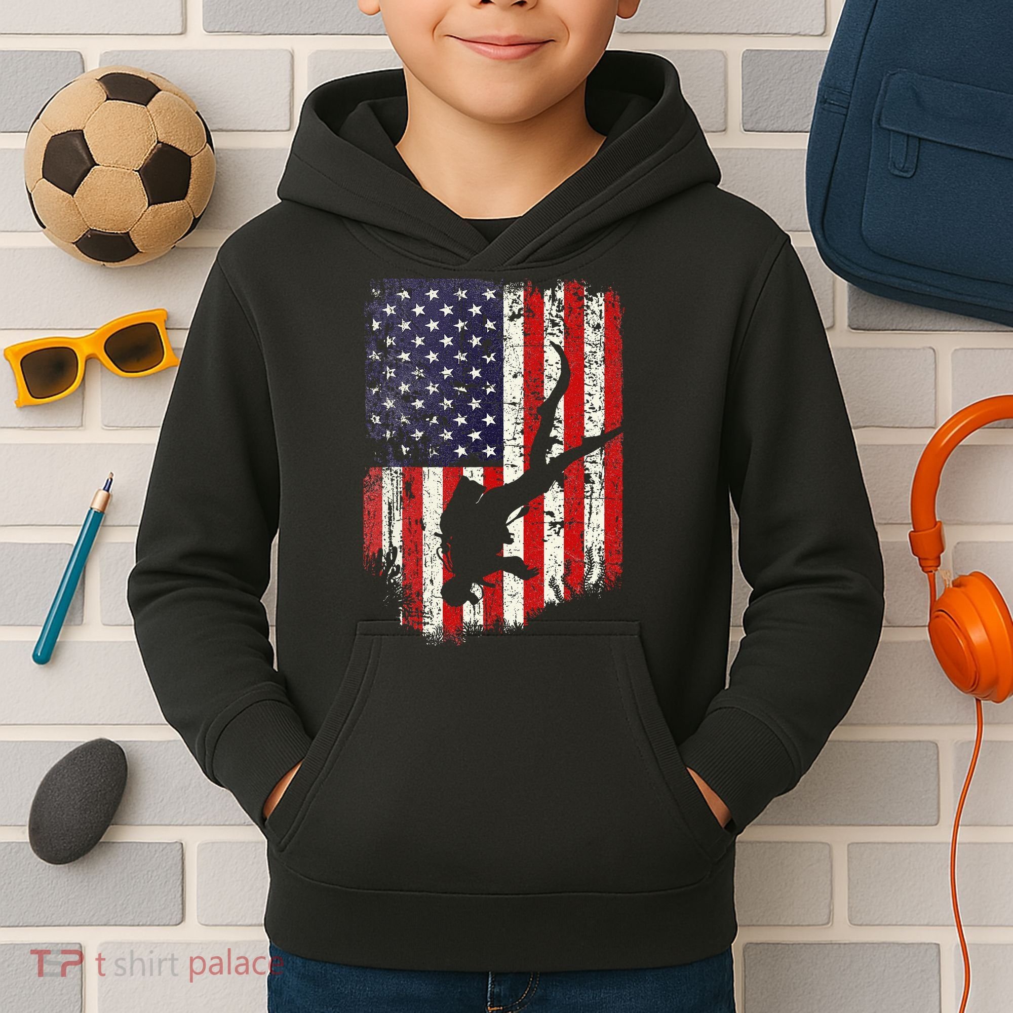 Scuba Diver Scuba Diving American Flag Kids Hoodie
