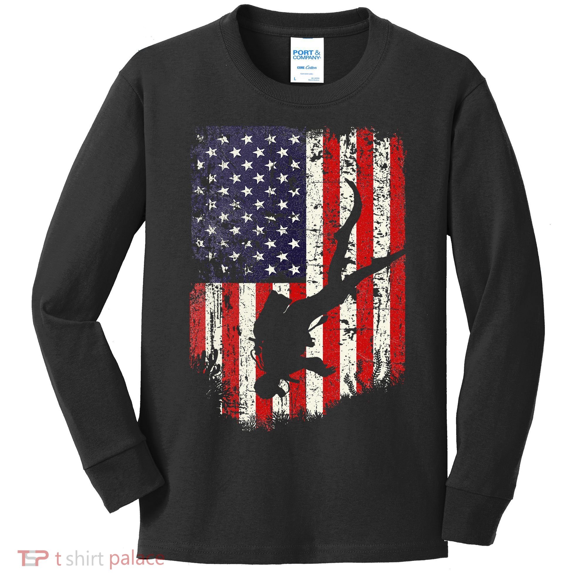 Scuba Diver Scuba Diving American Flag Kids Long Sleeve Shirt