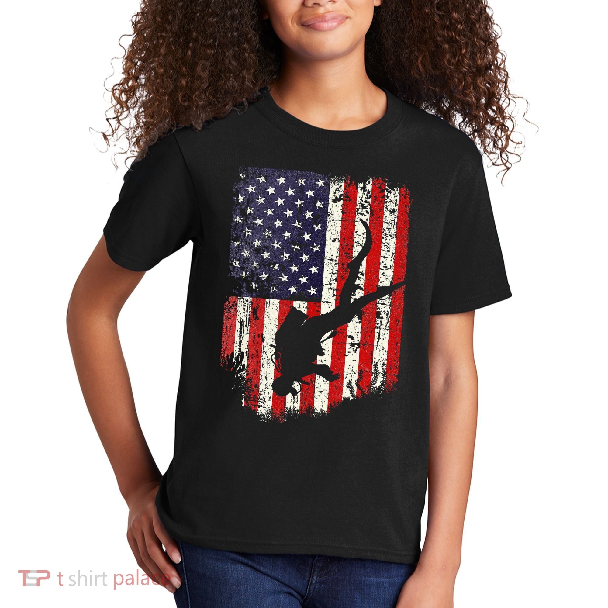 Scuba Diver Scuba Diving American Flag Kids T-Shirt