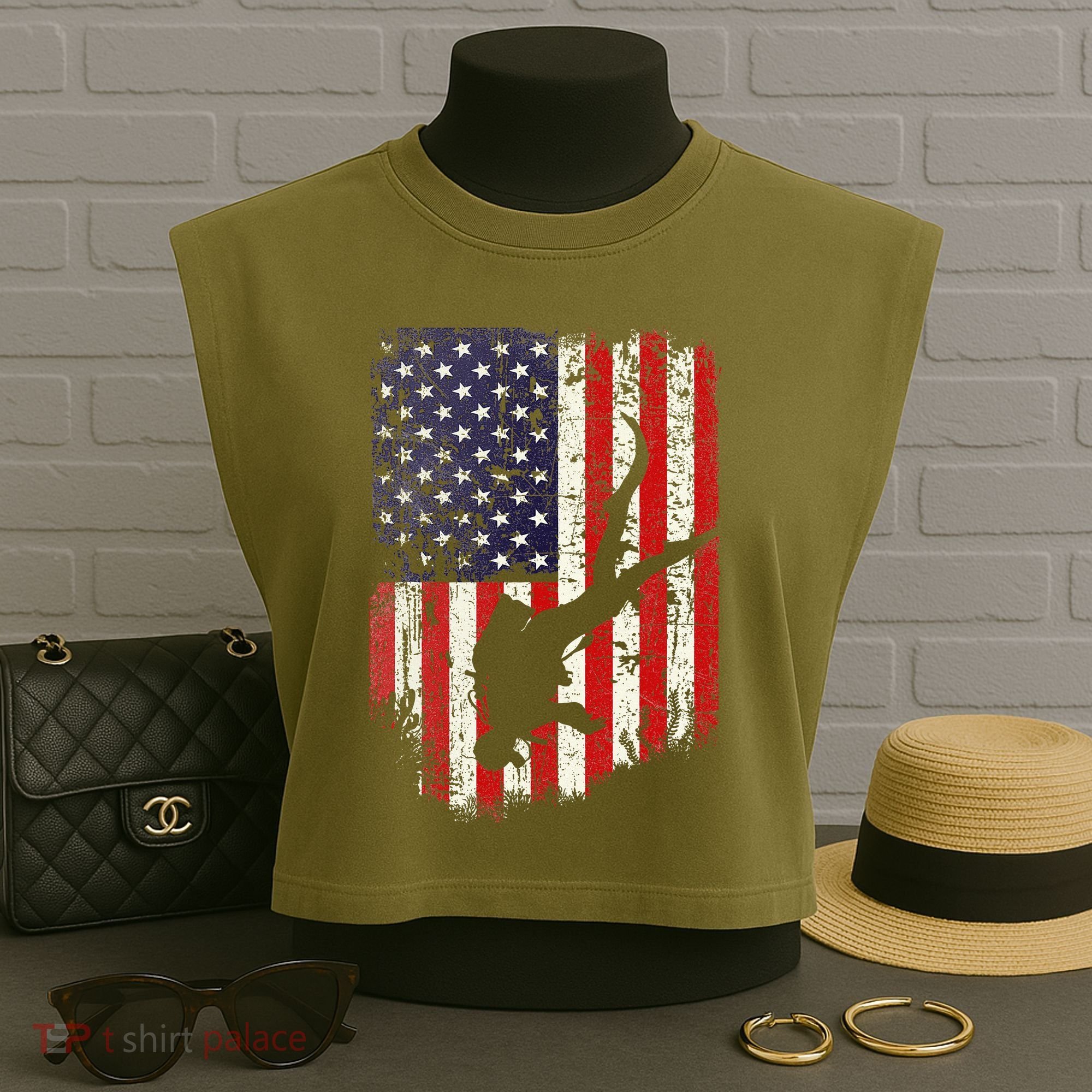Scuba Diver Scuba Diving American Flag Garment-Dyed Women's Muscle Tee