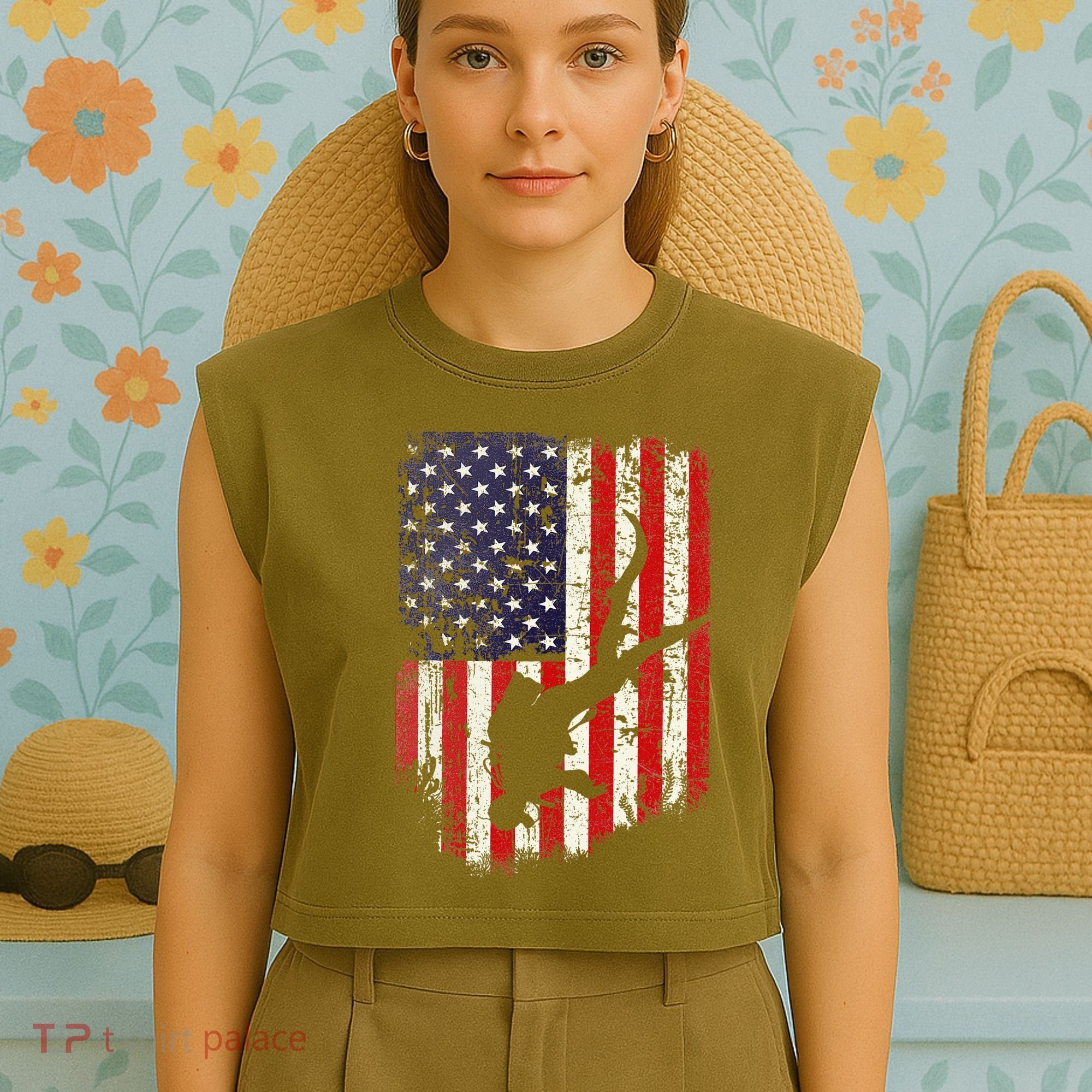 Scuba Diver Scuba Diving American Flag Garment-Dyed Women's Muscle Tee