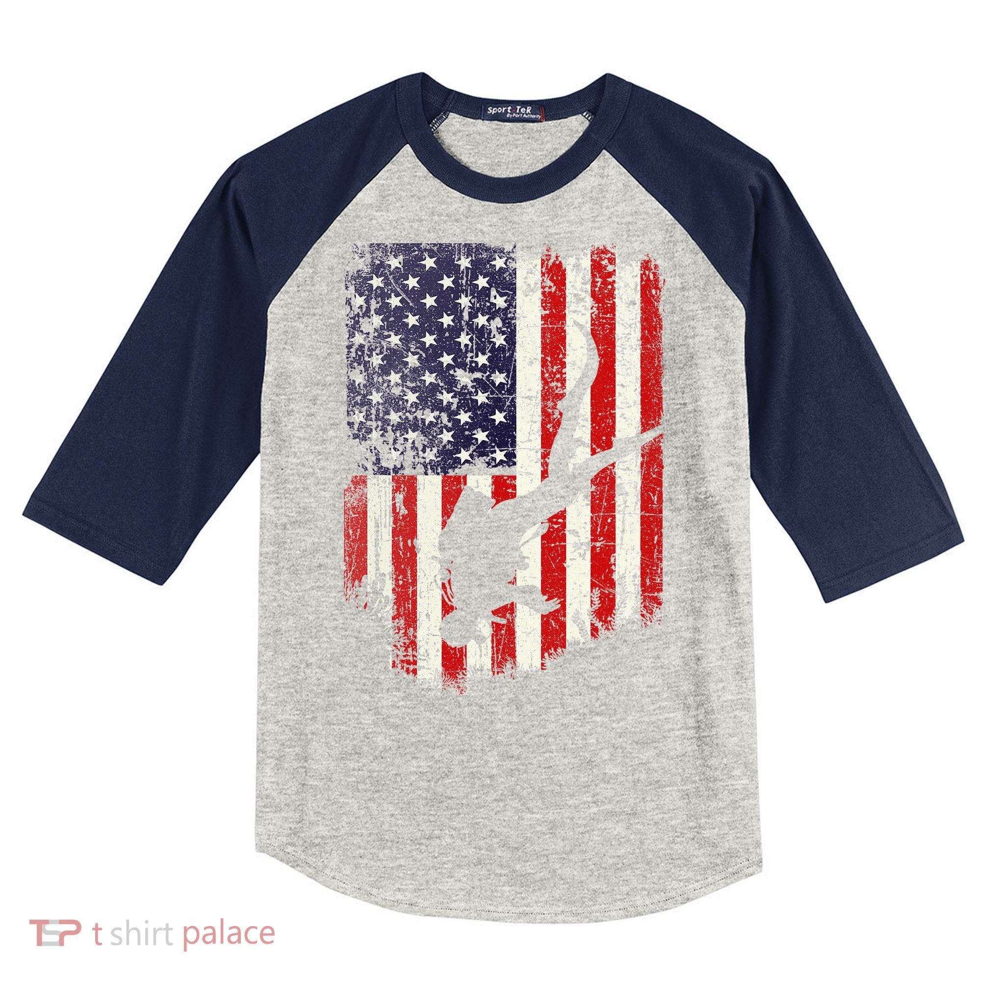 Scuba Diver Scuba Diving American Flag Kids Colorblock Raglan Jersey