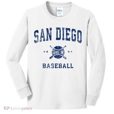 San Diego SD Vintage Baseball Throwback Retro Design Kids Long Sleeve Shirt