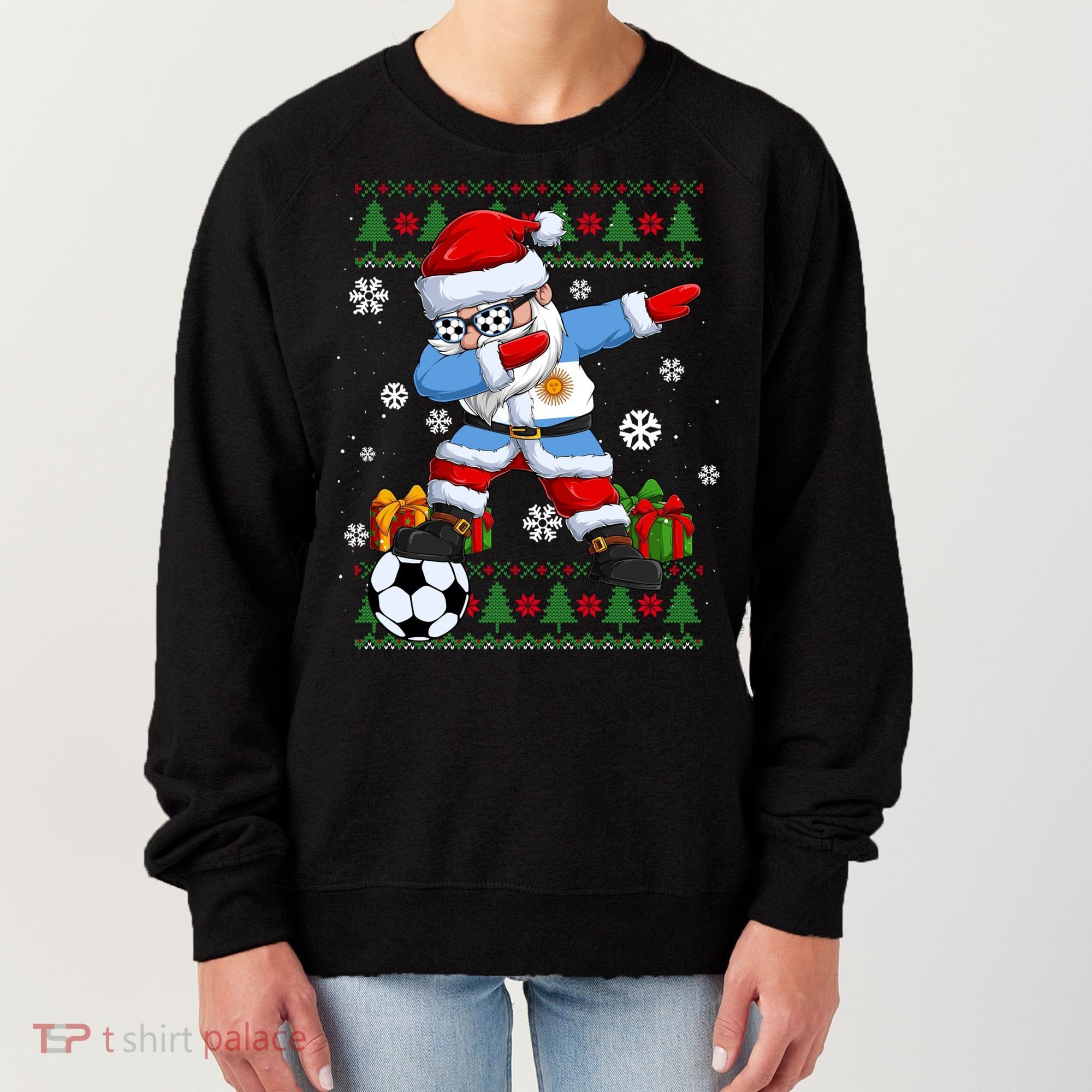 Soccer Dabbing Santa Argentina Flag Ugly Christmas Sweater Gift Women's Sweatshirt
