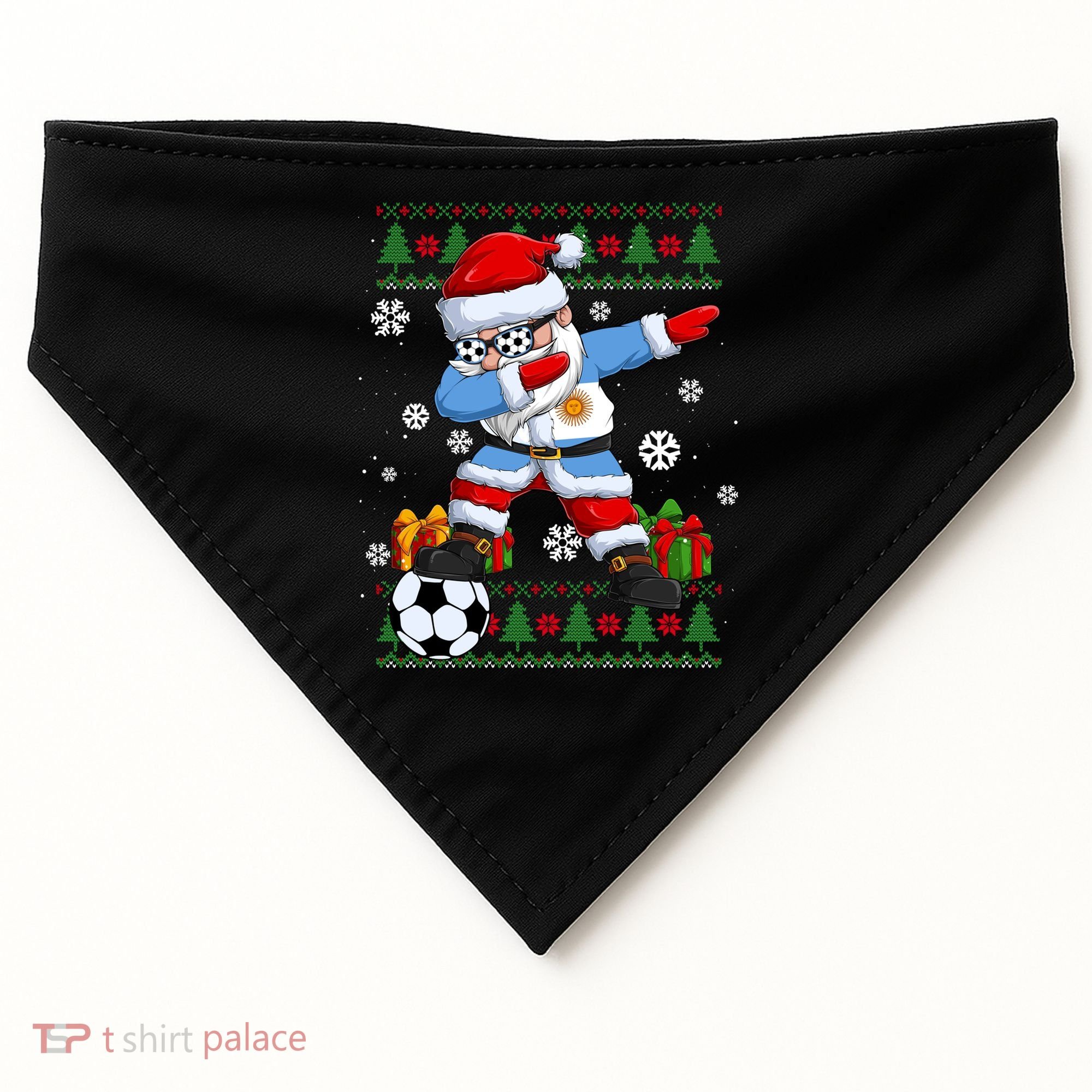 Soccer Dabbing Santa Argentina Flag Ugly Christmas Sweater Gift USA-Made Doggie Bandana