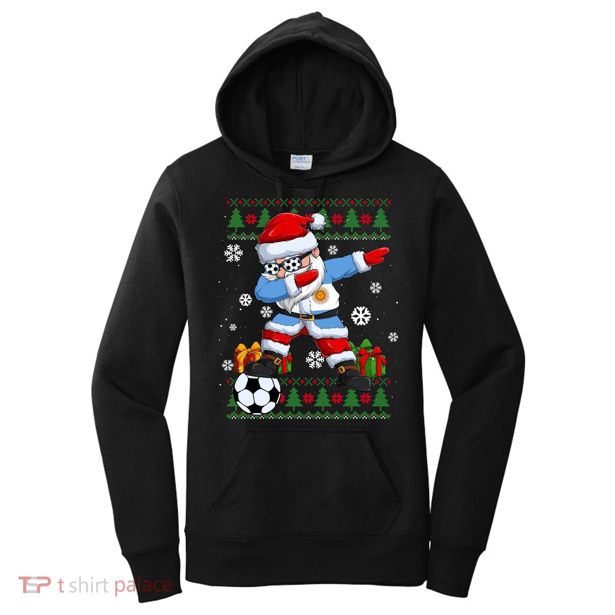 Soccer Dabbing Santa Argentina Flag Ugly Christmas Sweater Gift Women's Hoodie
