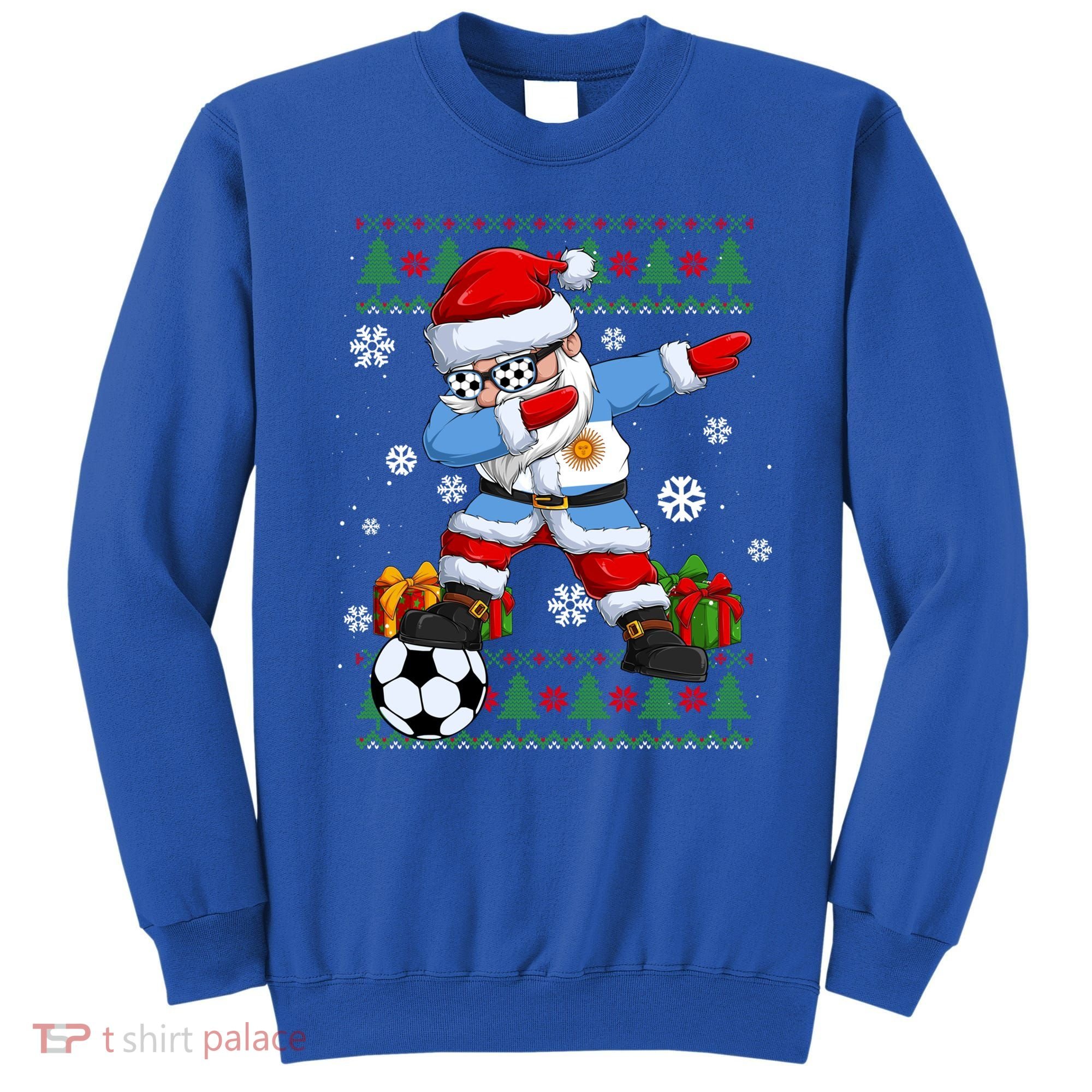 Soccer Dabbing Santa Argentina Flag Ugly Christmas Sweater Gift Sweatshirt