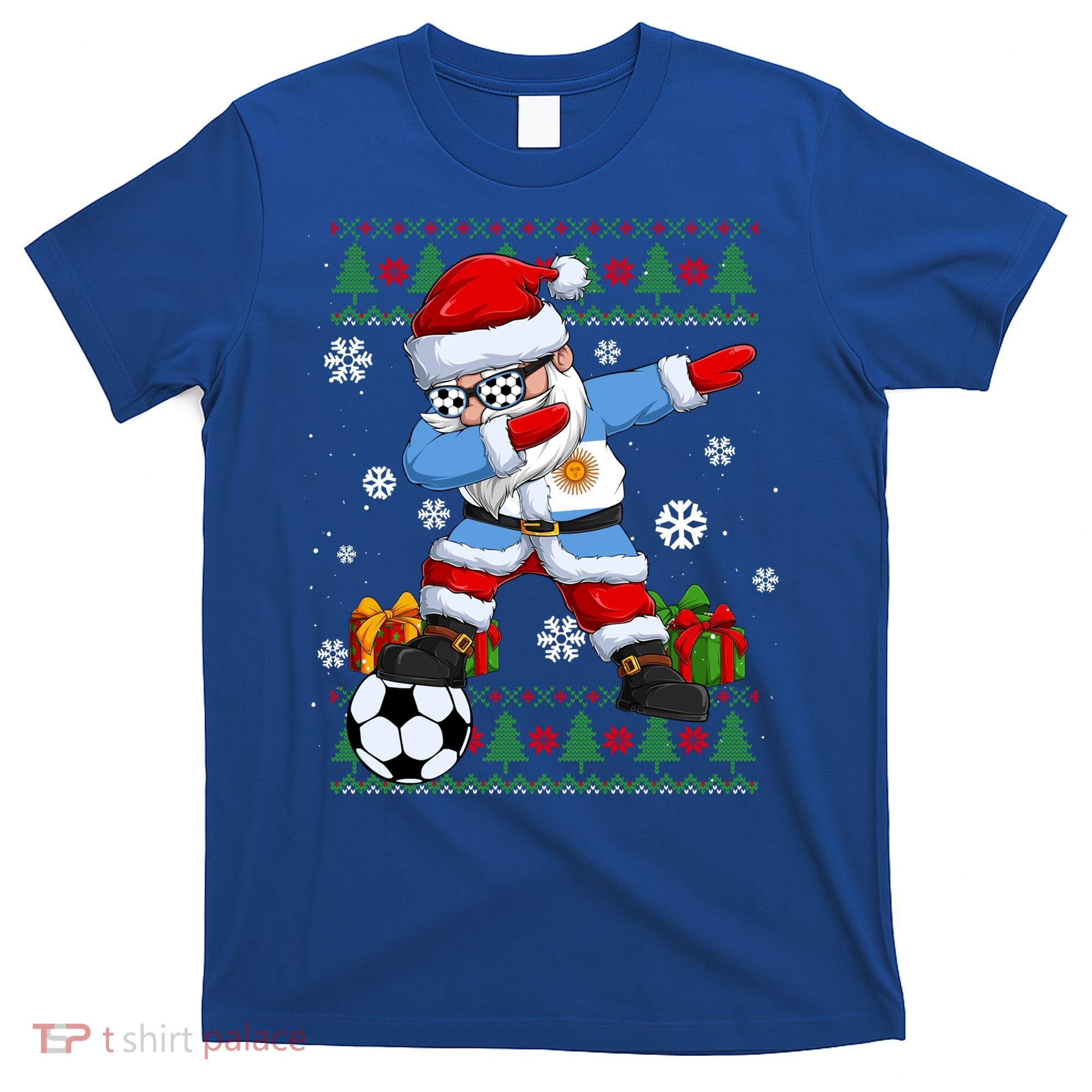 Soccer Dabbing Santa Argentina Flag Ugly Christmas Sweater Gift T-Shirt
