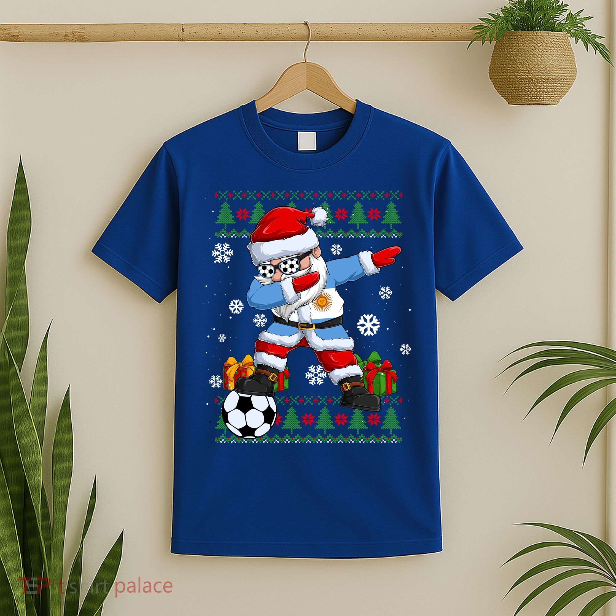 Soccer Dabbing Santa Argentina Flag Ugly Christmas Sweater Gift T-Shirt
