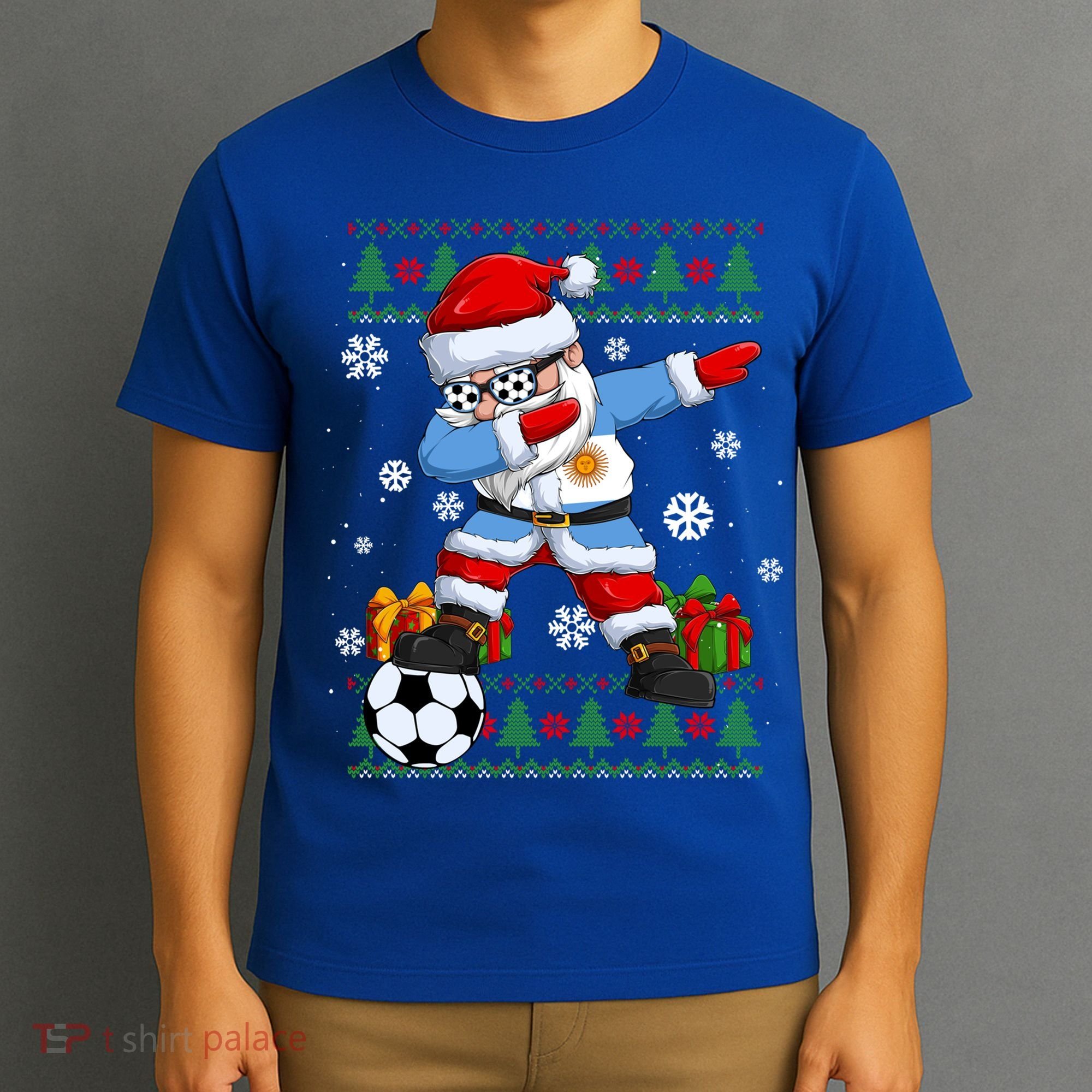 Soccer Dabbing Santa Argentina Flag Ugly Christmas Sweater Gift T-Shirt