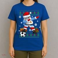 Soccer Dabbing Santa Argentina Flag Ugly Christmas Sweater Gift T-Shirt thumb 4