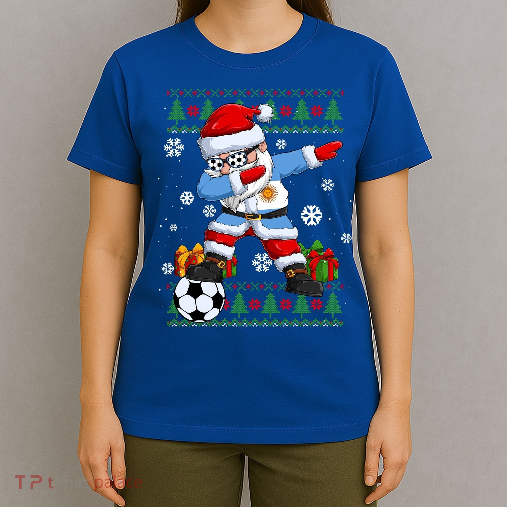 Soccer Dabbing Santa Argentina Flag Ugly Christmas Sweater Gift T-Shirt