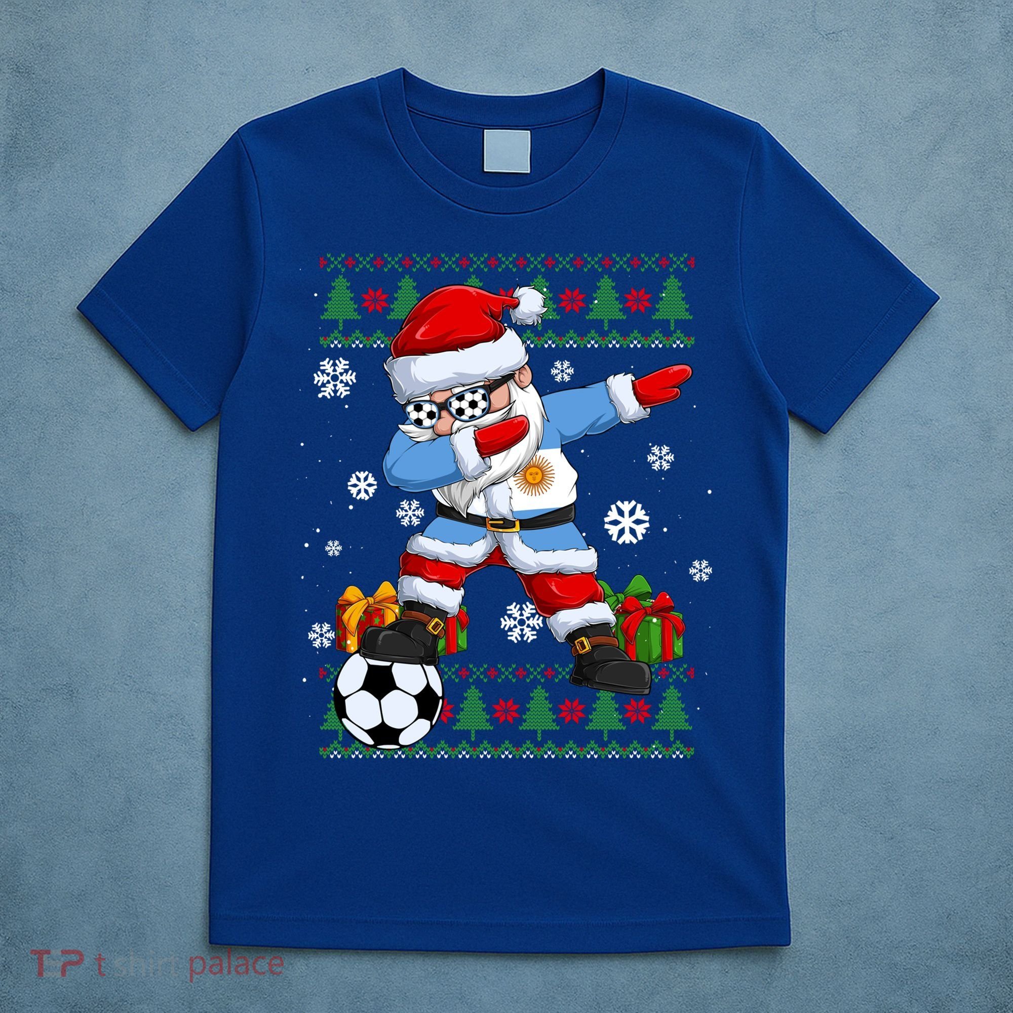 Soccer Dabbing Santa Argentina Flag Ugly Christmas Sweater Gift T-Shirt