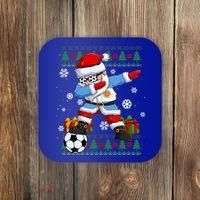 Soccer Dabbing Santa Argentina Flag Ugly Christmas Sweater Gift Coaster thumb 0