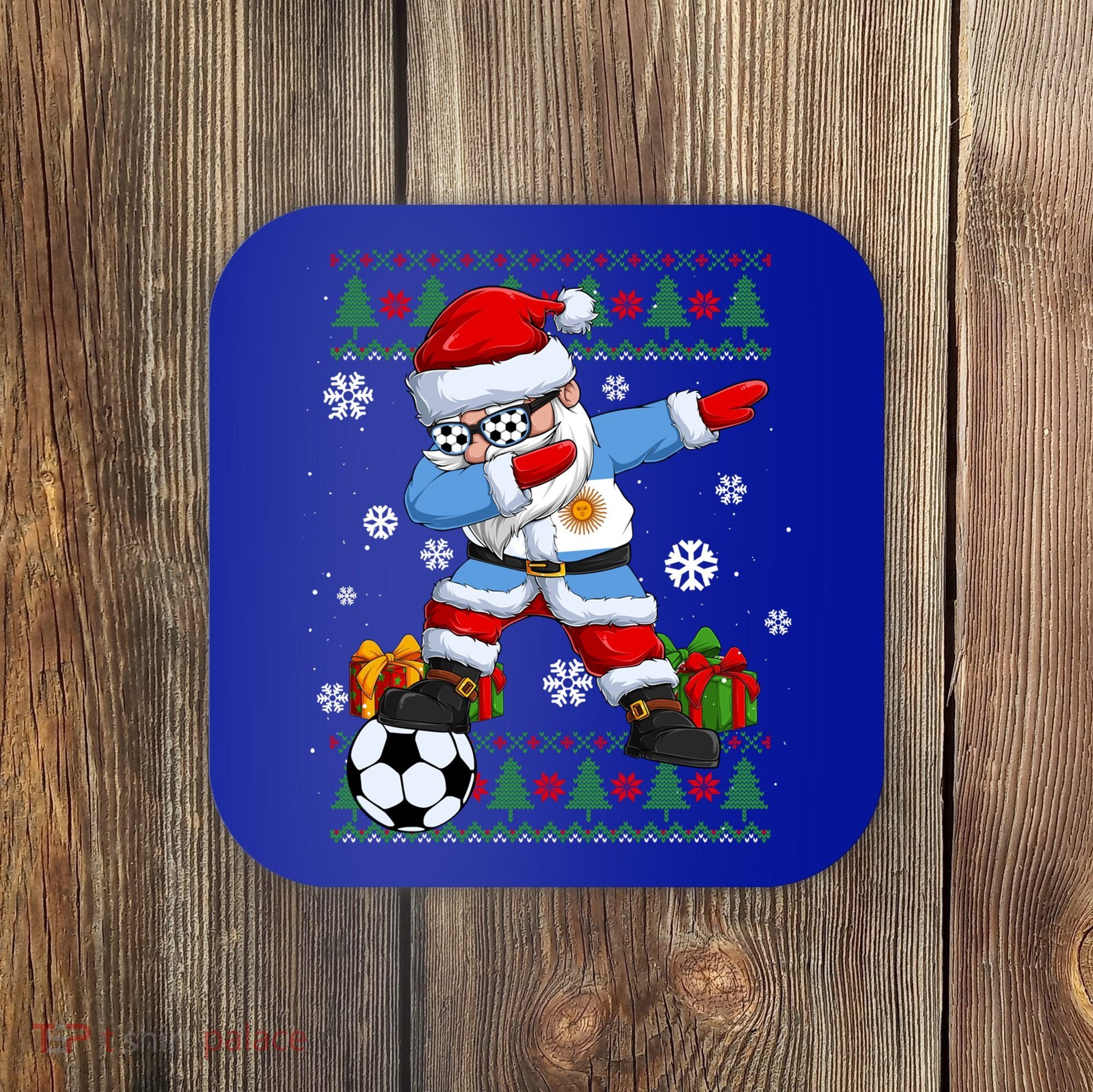 Soccer Dabbing Santa Argentina Flag Ugly Christmas Sweater Gift Coaster