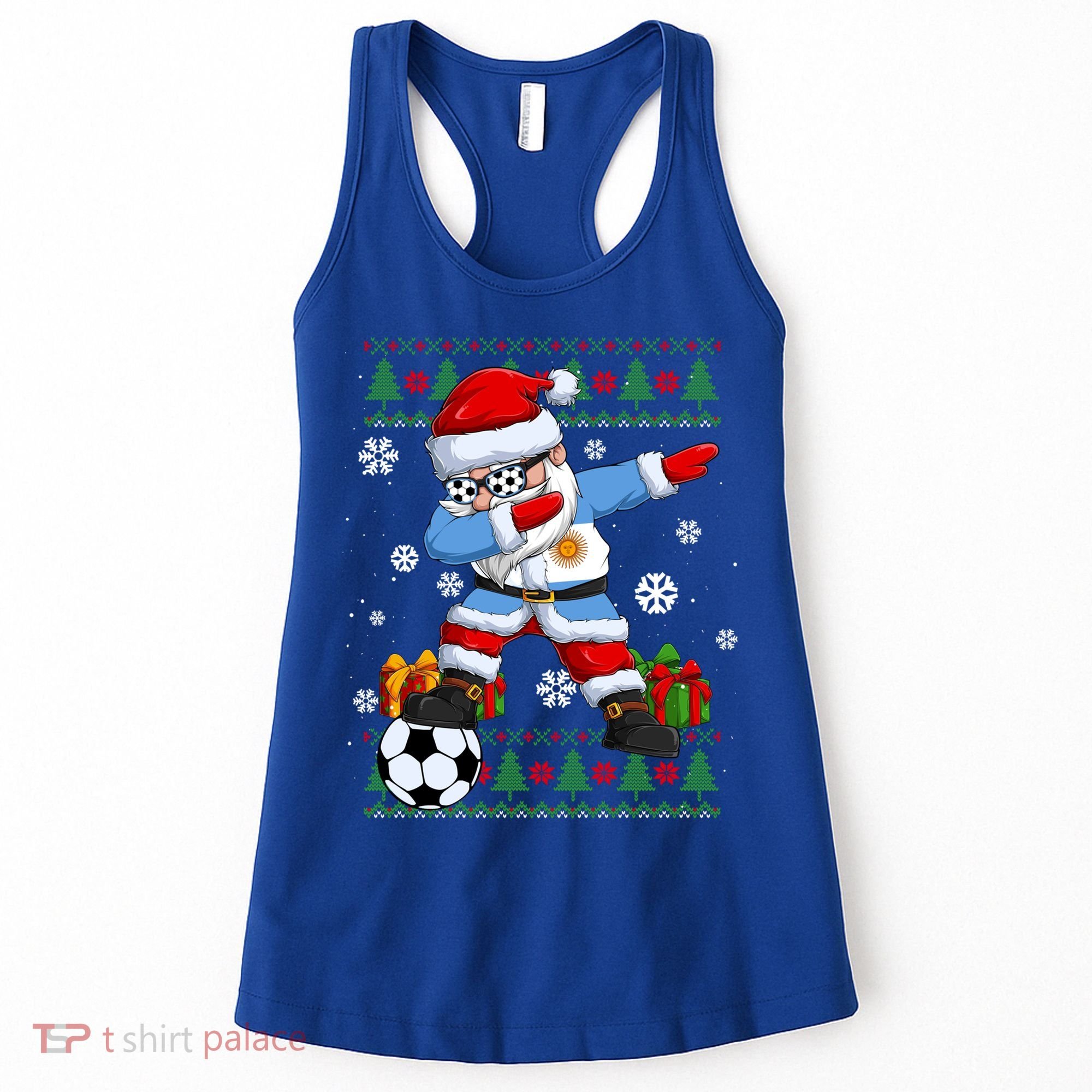 Soccer Dabbing Santa Argentina Flag Ugly Christmas Sweater Gift Women's Tank Top