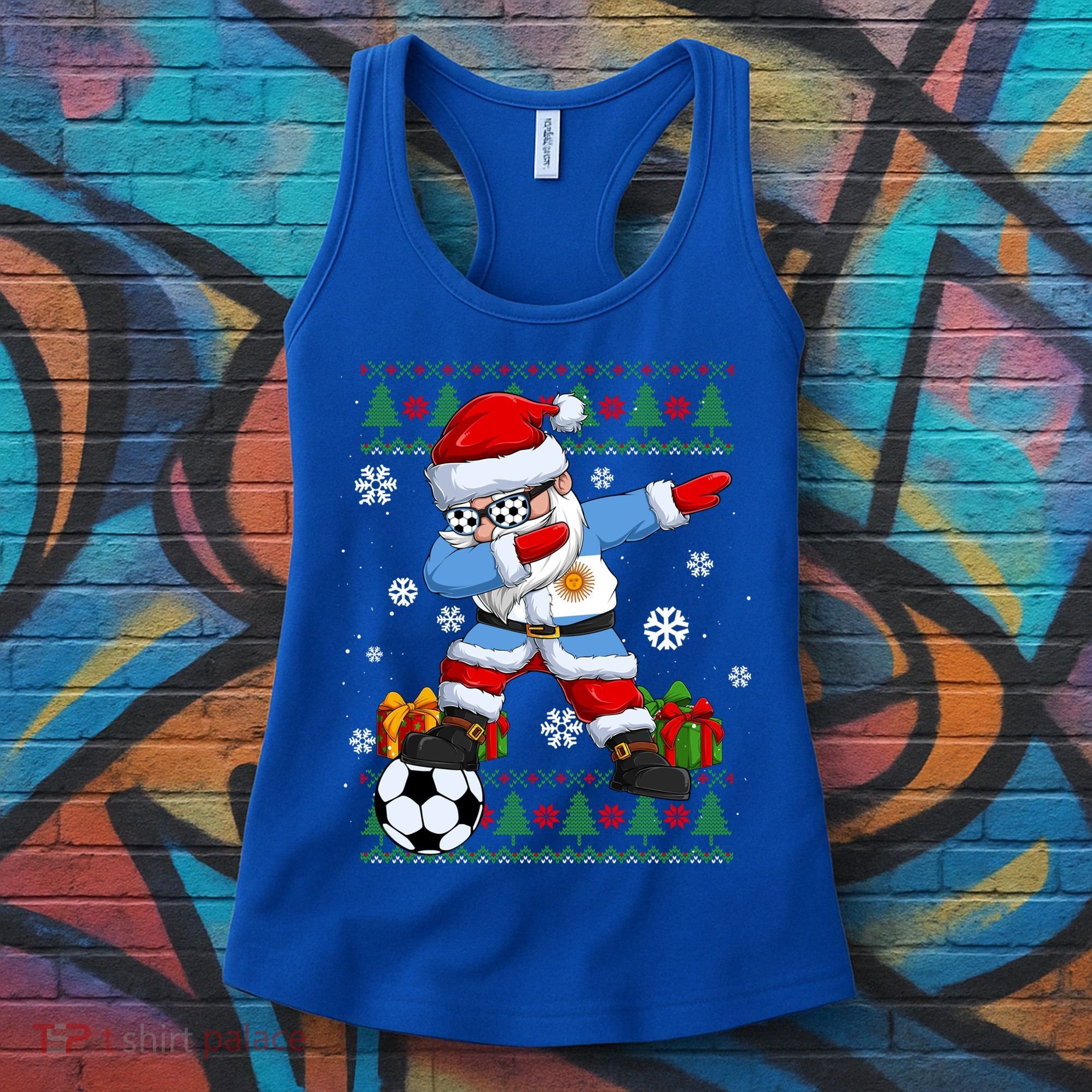 Soccer Dabbing Santa Argentina Flag Ugly Christmas Sweater Gift Women's Tank Top