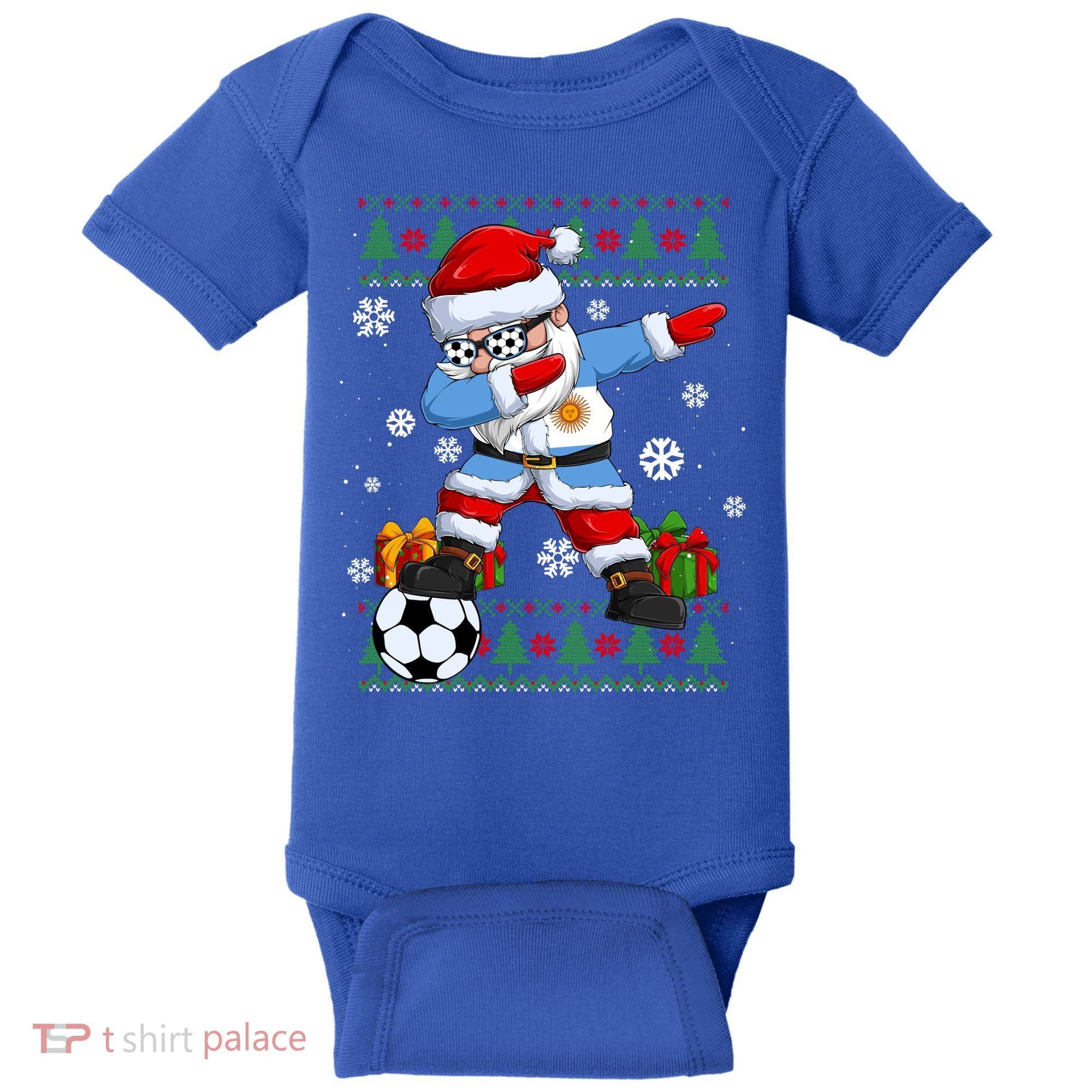 Soccer Dabbing Santa Argentina Flag Ugly Christmas Sweater Gift Baby Bodysuit
