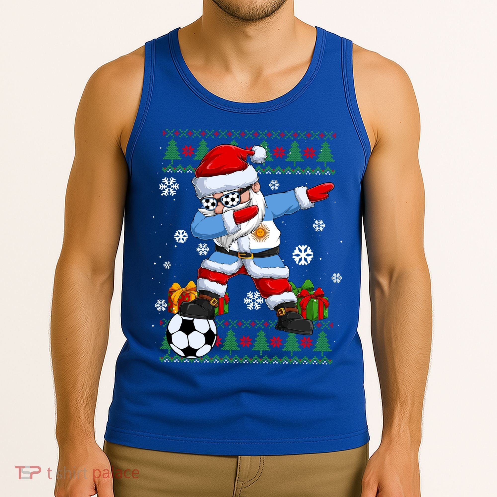 Soccer Dabbing Santa Argentina Flag Ugly Christmas Sweater Gift Tank Top