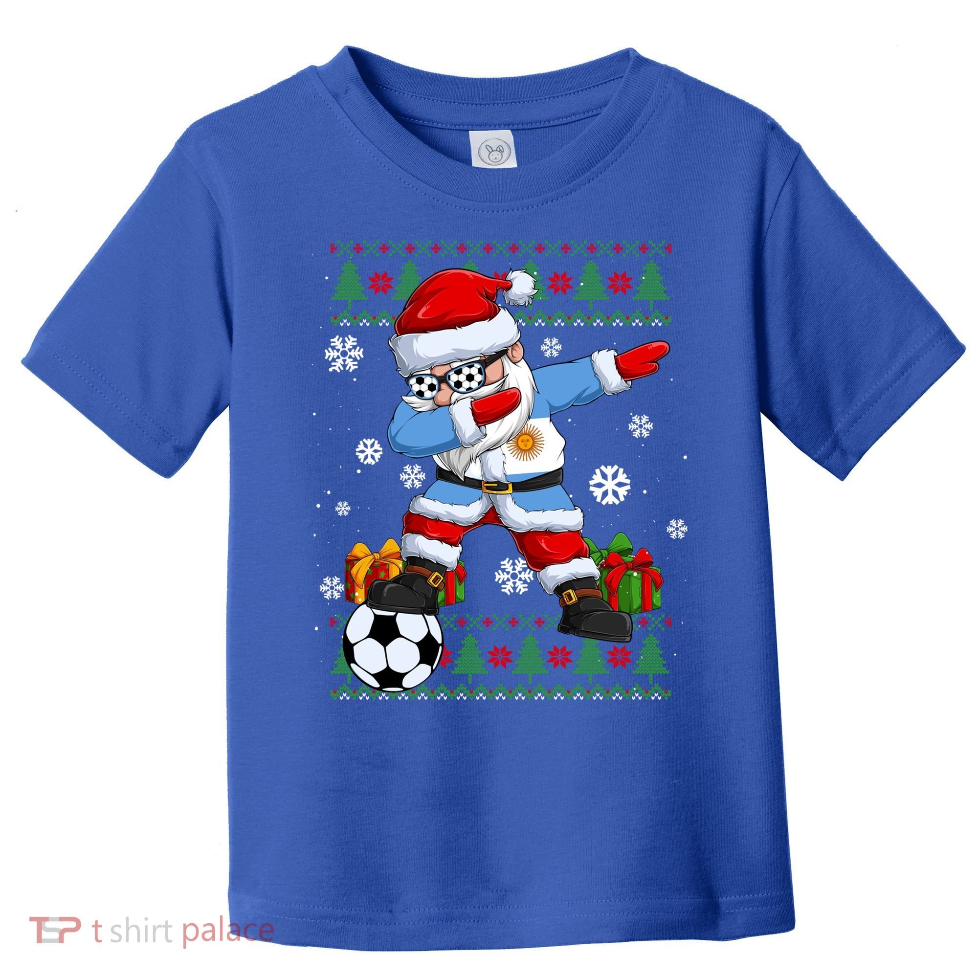 Soccer Dabbing Santa Argentina Flag Ugly Christmas Sweater Gift Toddler T-Shirt