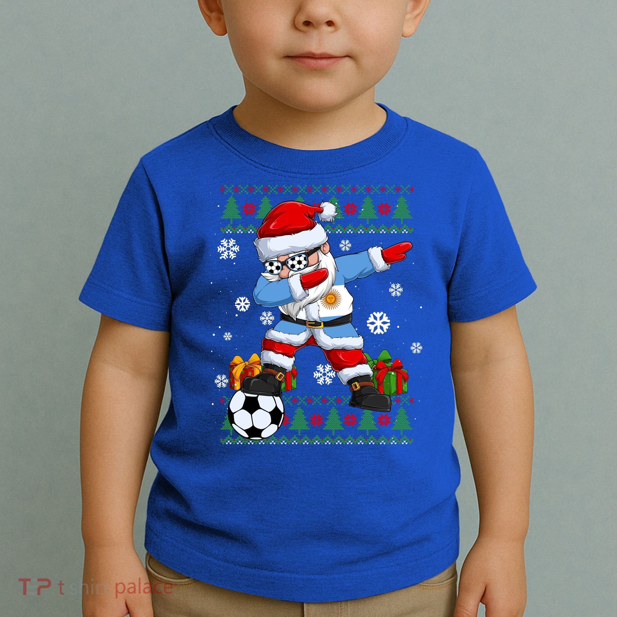 Soccer Dabbing Santa Argentina Flag Ugly Christmas Sweater Gift Toddler T-Shirt
