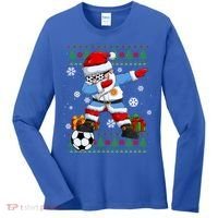 Soccer Dabbing Santa Argentina Flag Ugly Christmas Sweater Gift Women's Long Sleeve Shirt thumb 0