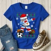 Soccer Dabbing Santa Argentina Flag Ugly Christmas Sweater Gift Women's T-Shirt thumb 3
