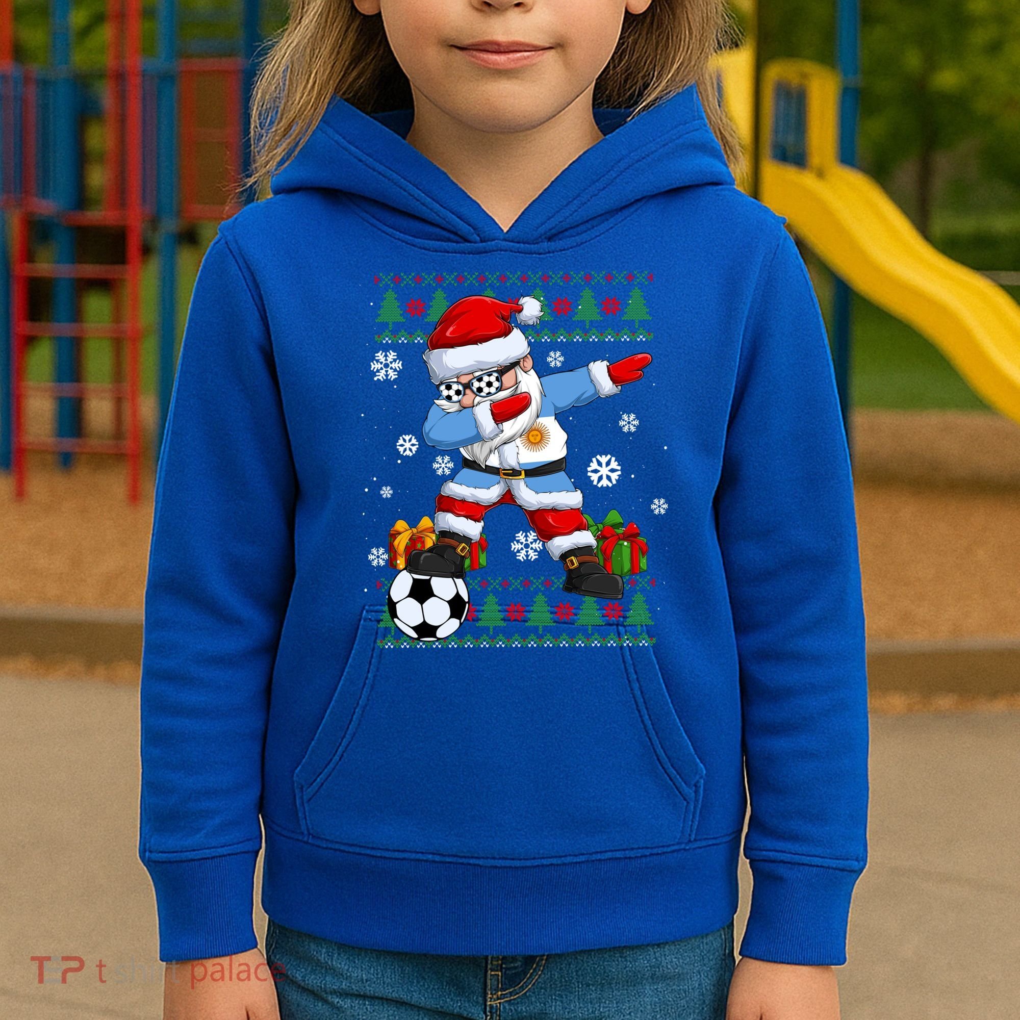 Soccer Dabbing Santa Argentina Flag Ugly Christmas Sweater Gift Kids Hoodie