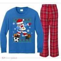 Soccer Dabbing Santa Argentina Flag Ugly Christmas Sweater Gift Kids Long Sleeve Plaid Pajama Set thumb 0