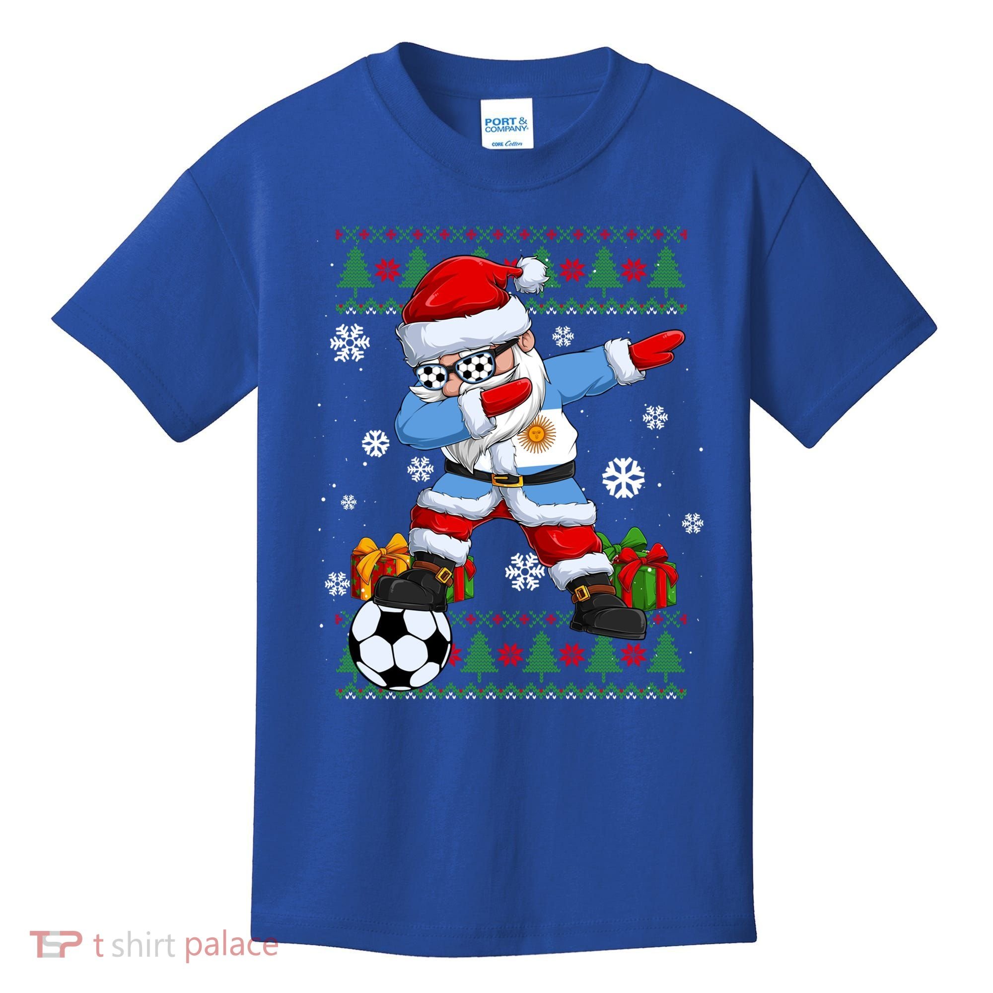 Soccer Dabbing Santa Argentina Flag Ugly Christmas Sweater Gift Kids T-Shirt