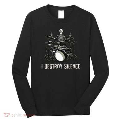 Skeleton Drummer Skull Drum Set Metal Rock Band Long Sleeve Shirt
