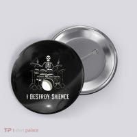 Skeleton Drummer Skull Drum Set Metal Rock Band Button thumb 0